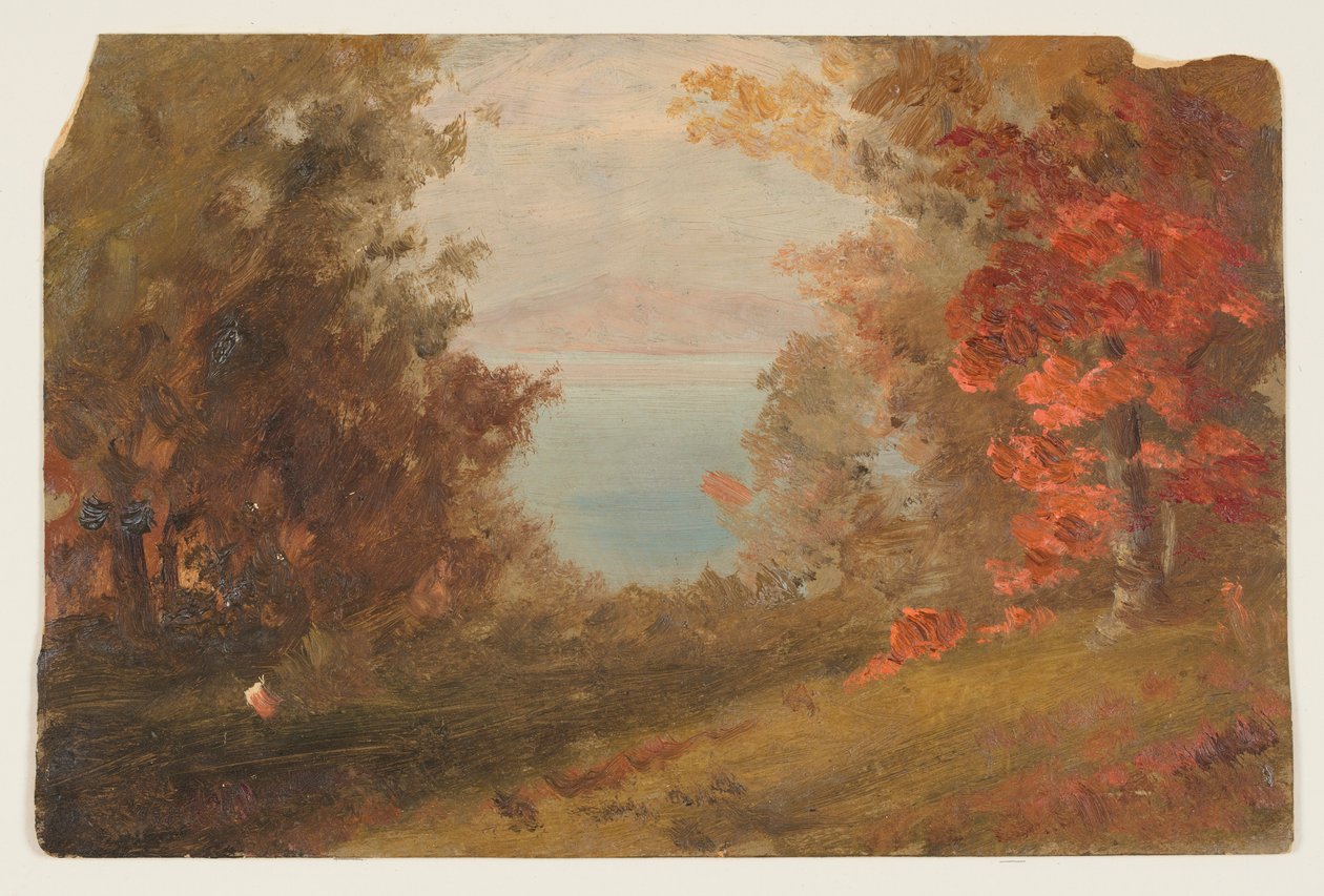 Rysunek, Scena leśna jesienią (Hudson, Nowy Jork lub Maine), 1860-70 autorstwa Frederic Edwin Church
