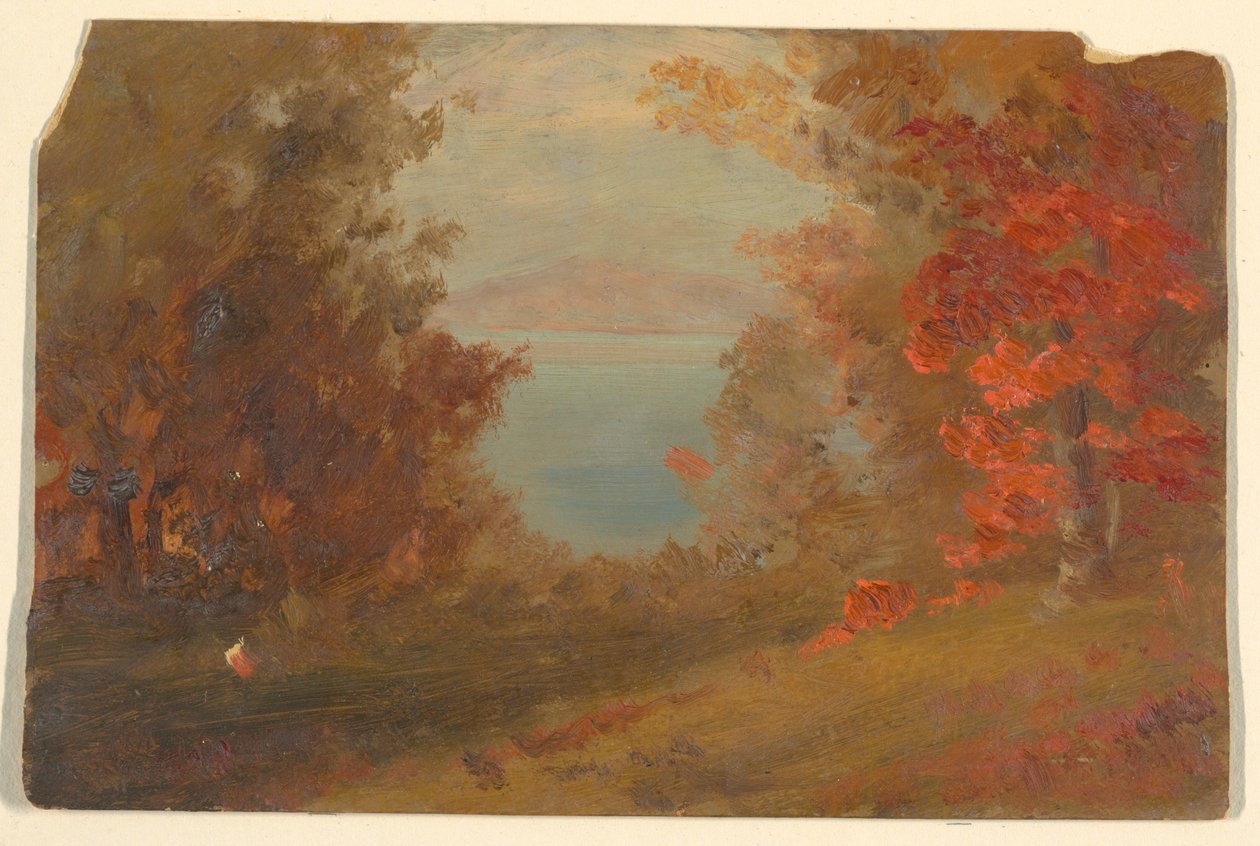 Rysunek, Scena leśna jesienią (Hudson, Nowy Jork lub Maine), 1860-70 autorstwa Frederic Edwin Church