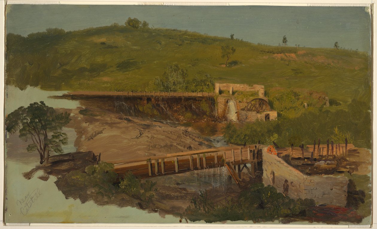Wzgórze z wiaduktami i zrujnowanymi młynami, niedaleko Catskill, Nowy Jork autorstwa Frederic Edwin Church