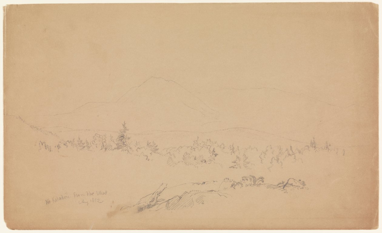 "Mount Katahdin from the West" [Patrząc na zachód w kierunku Mount Katahdin]. autorstwa Frederic Edwin Church