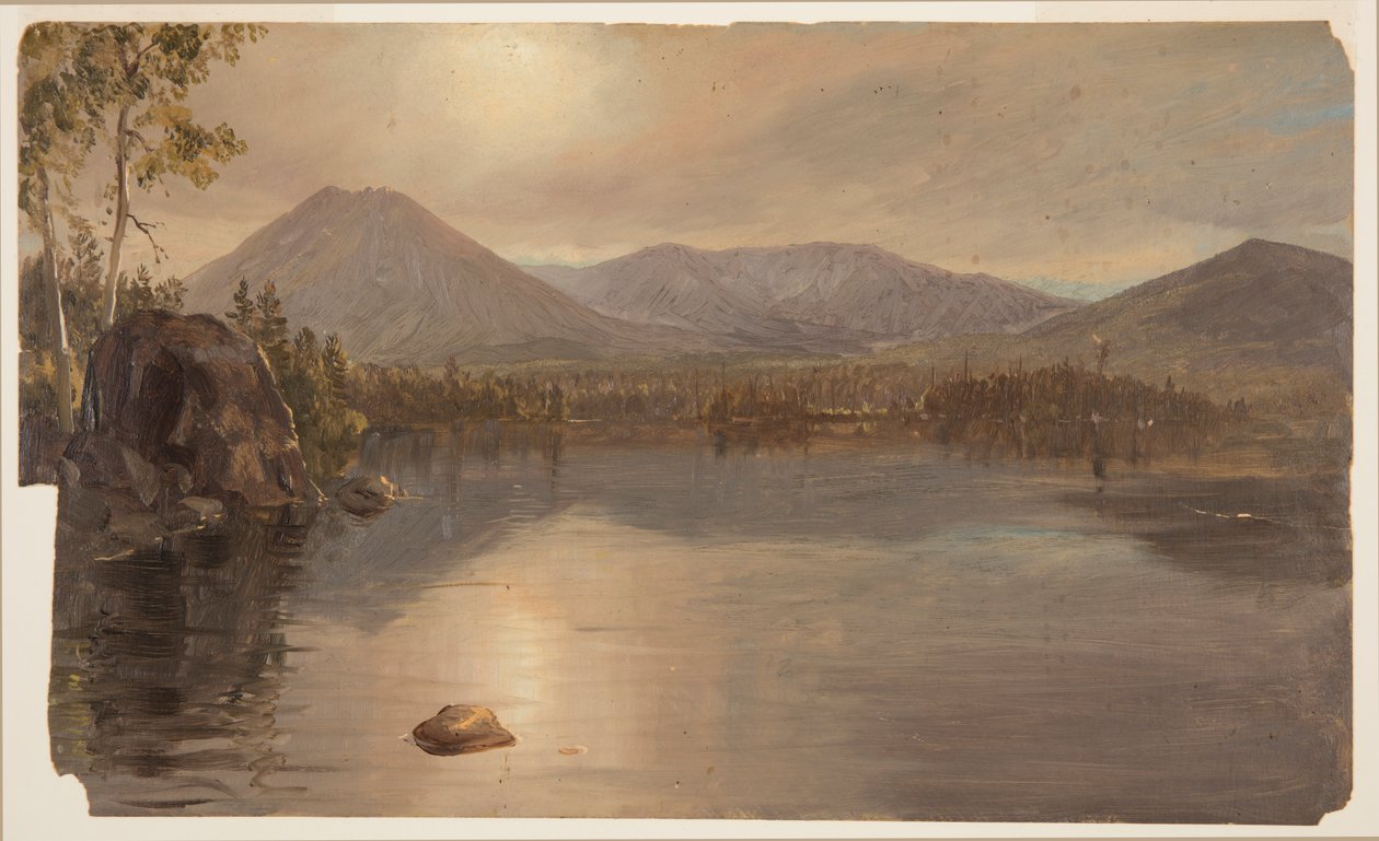 Montuje Katahdin i Turner z jeziora Katahdin, Maine autorstwa Frederic Edwin Church
