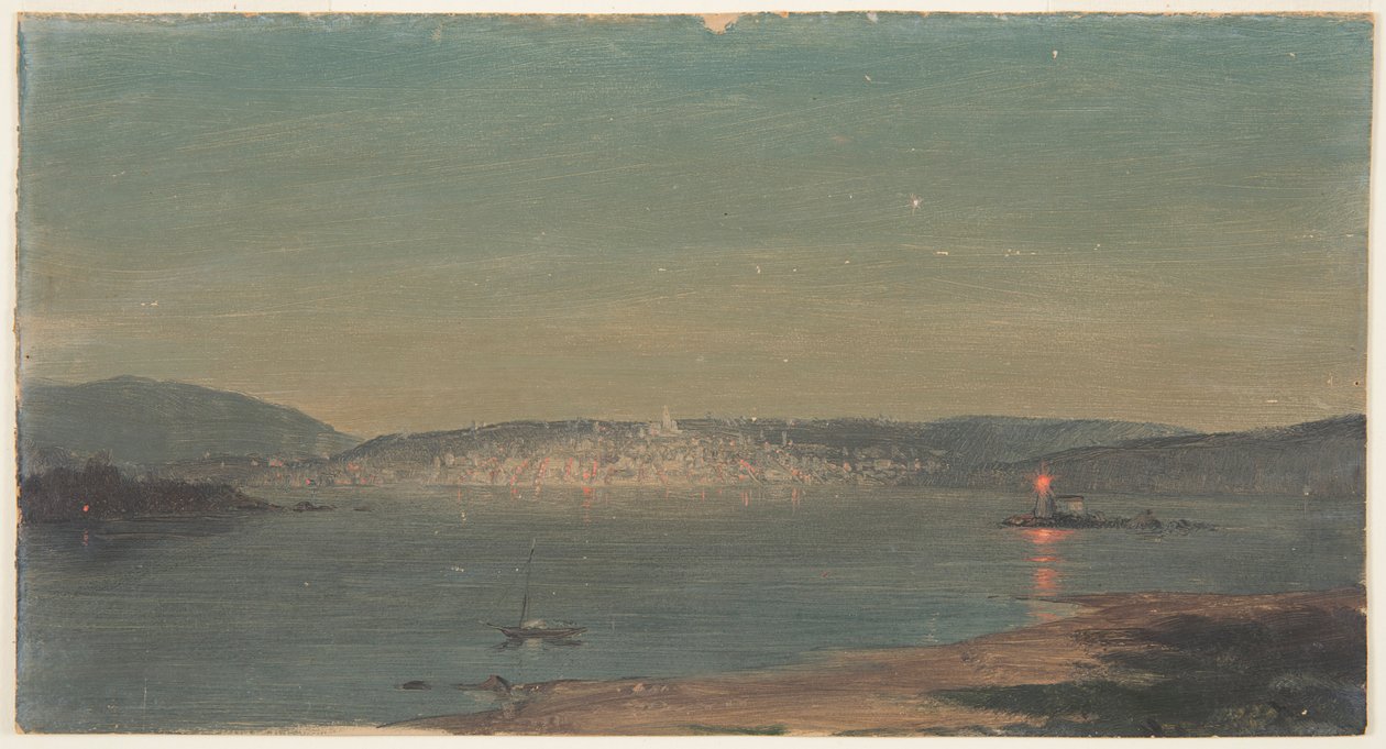 Nocny widok na port morski autorstwa Frederic Edwin Church