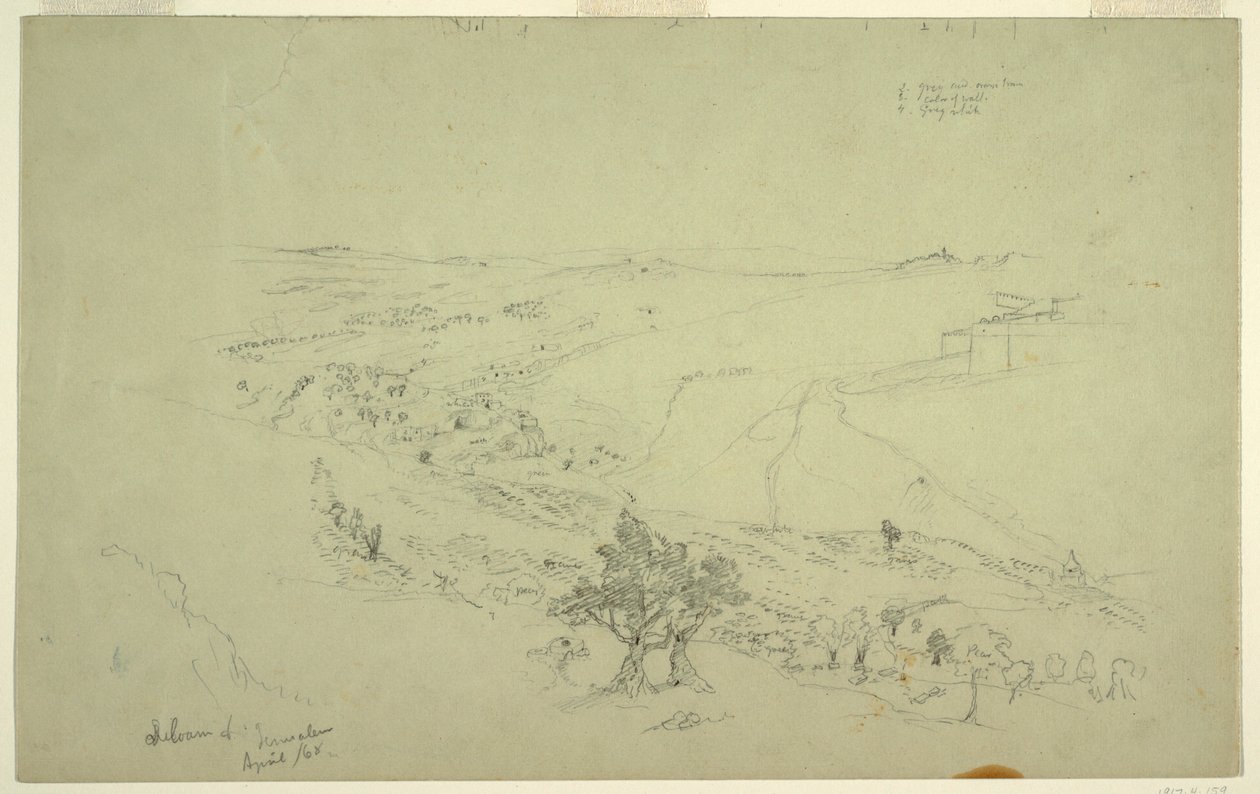 Siloam i Jerozolima, południowo-wschodni róg murów widziany z Góry Oliwnej [Jerozolima i Silwan, Wschodnia Jerozolima, Izrael] autorstwa Frederic Edwin Church