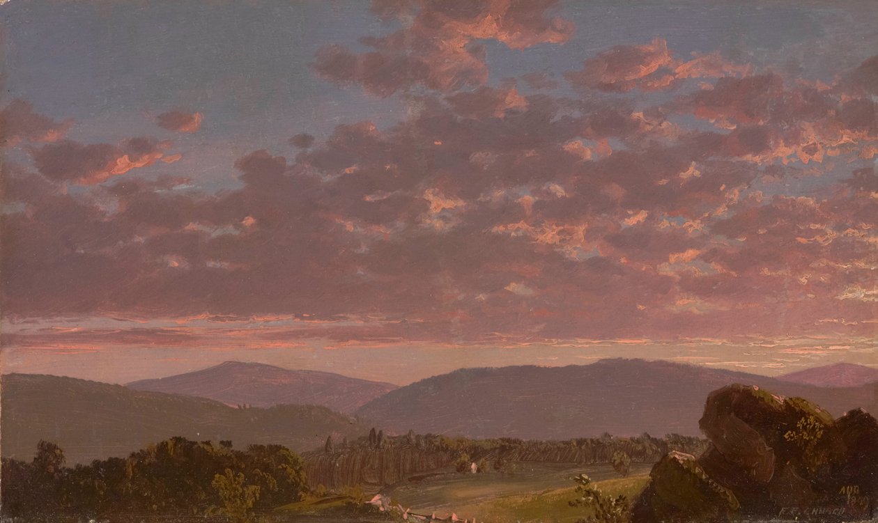 Zmierzch w Catskills 1849 (olej na płycie pilśniowej) autorstwa Frederic Edwin Church