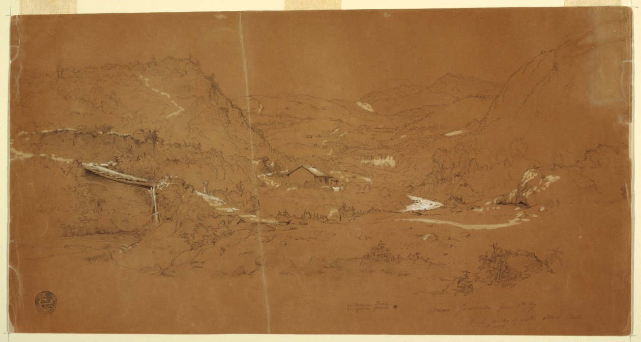 Dolina z mostem i domami, niedaleko Guaranda, Ekwador autorstwa Frederic Edwin Church