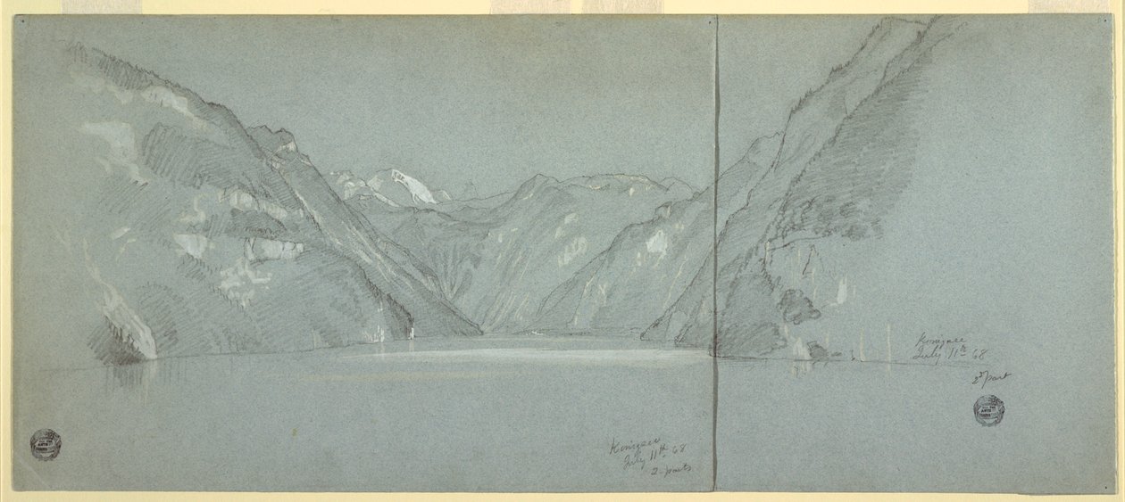 Widok na jezioro Königssee z Falkenstein, niedaleko Berchtesgaden, Bawaria, Niemcy, część 2 autorstwa Frederic Edwin Church