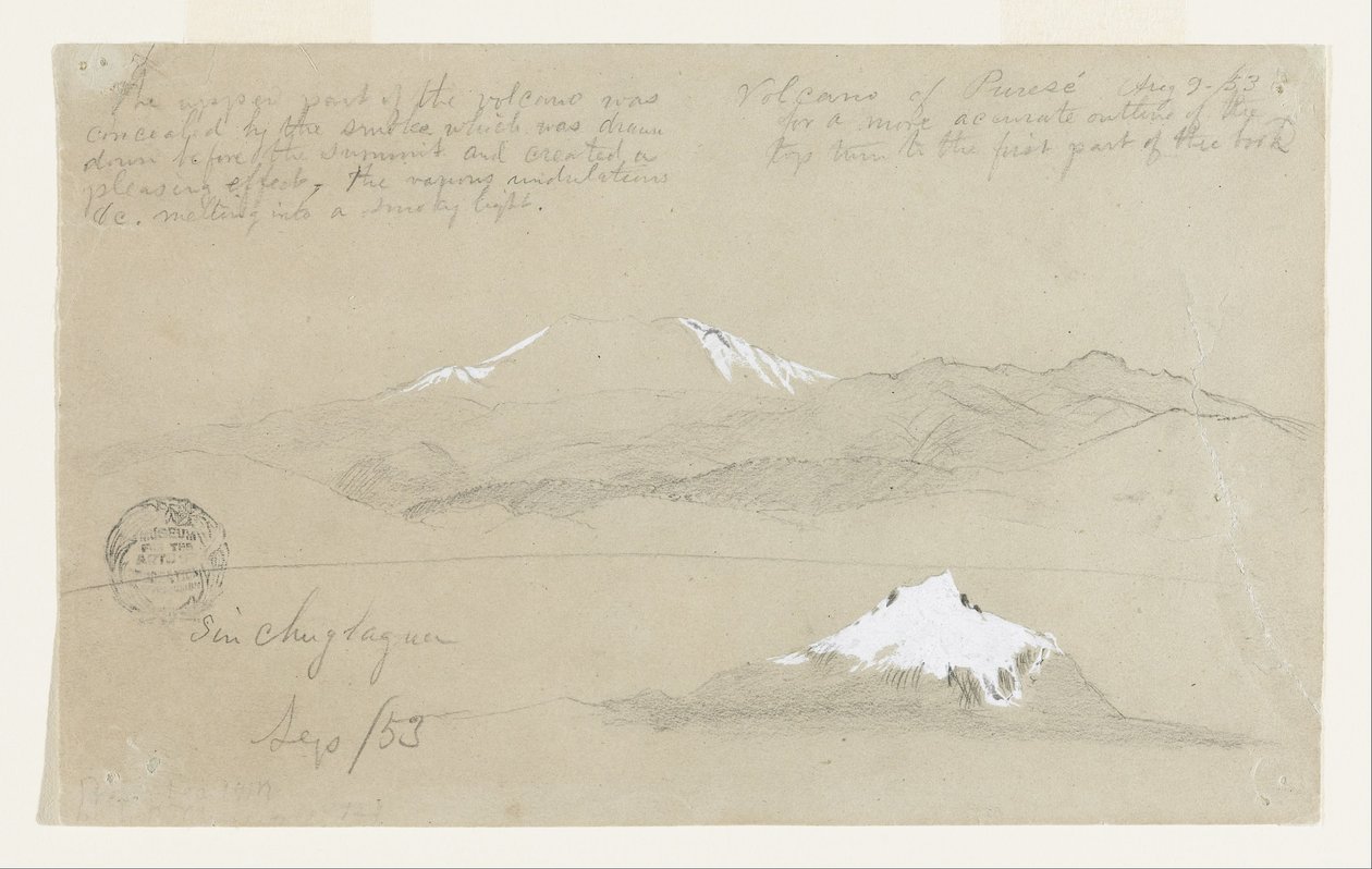 Widoki na wulkan Puresé w Kolumbii i górę Sincholagua w Ekwadorze autorstwa Frederic Edwin Church