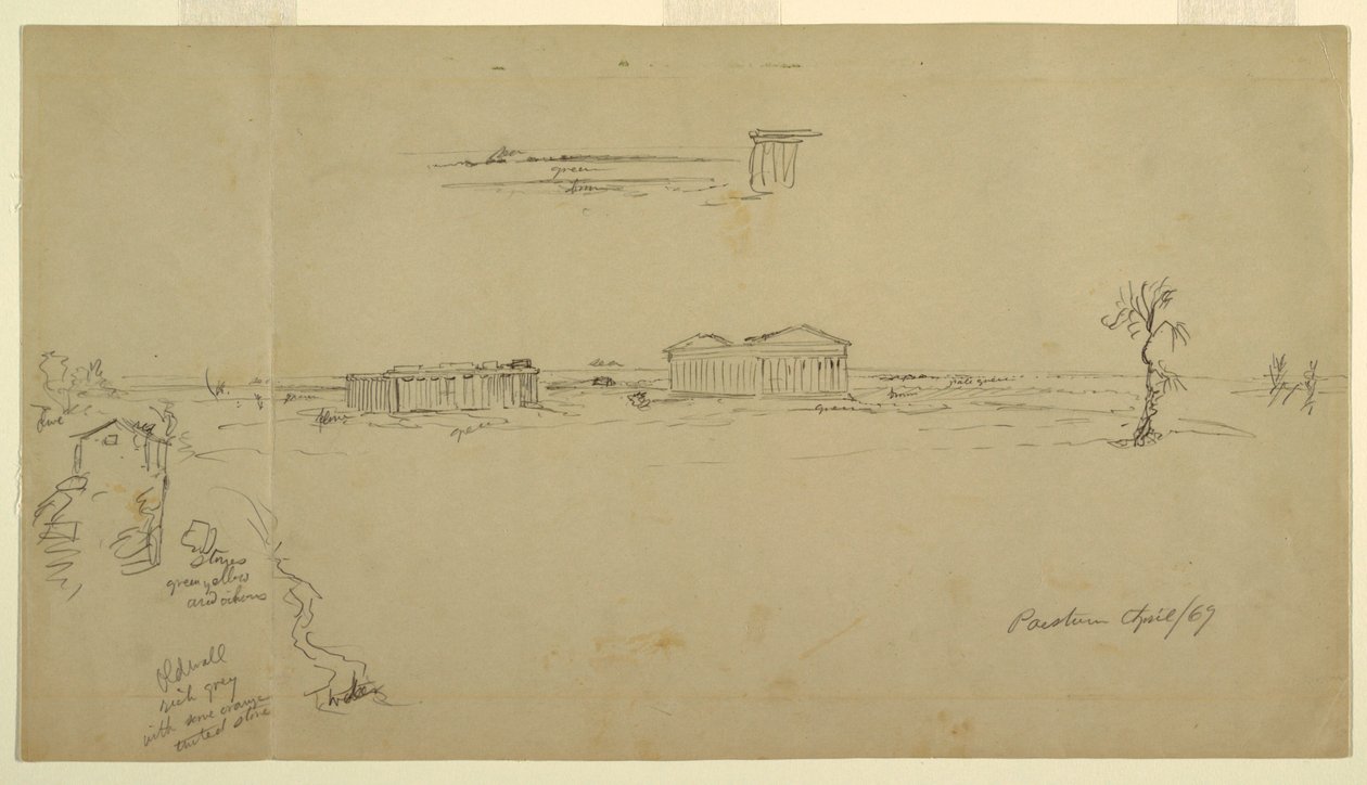 Widoki na bazylikę i świątynię Neptuna, Paestum, Włochy autorstwa Frederic Edwin Church