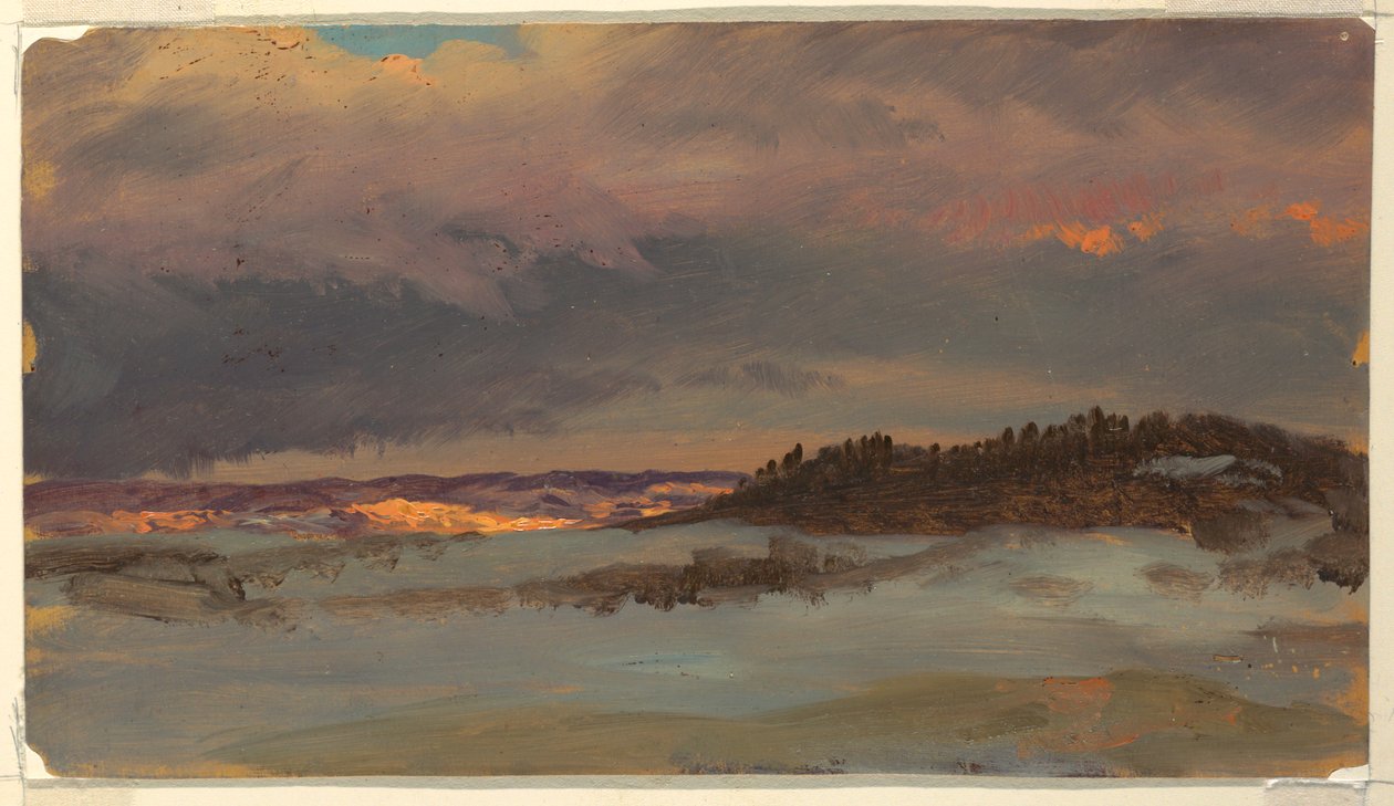 Zimowy krajobraz z Blue Hill o zachodzie słońca, Hudson, Nowy Jork autorstwa Frederic Edwin Church