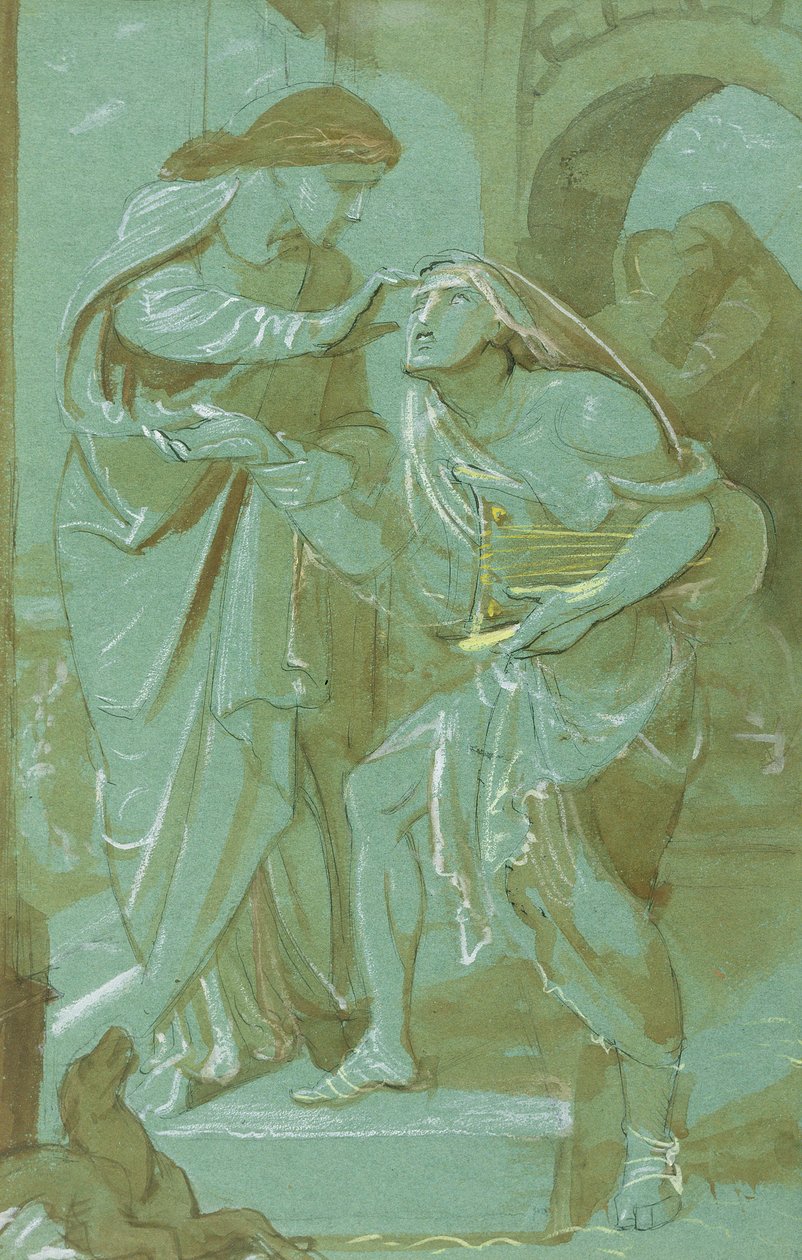 Studium dla The Blind Man of Betsaida na północnej ścianie kaplicy Wniebowstąpienia, Londyn (pióro i atrament oraz akwarela na zielonym papierze) autorstwa Frederic James Shields