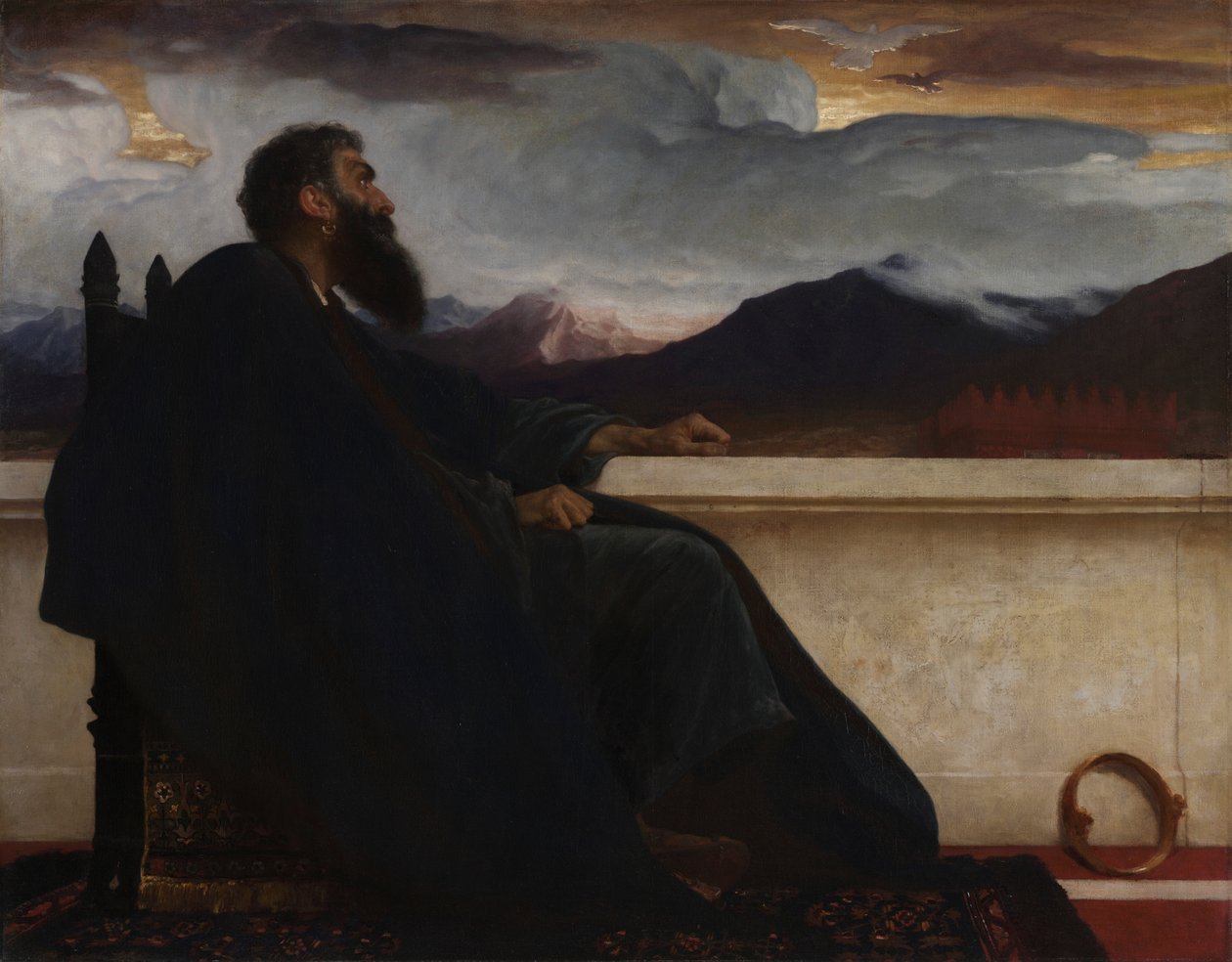 David: „Och, żebym miał skrzydła jak gołębica! Bo wtedy odleciałbym i odpoczywał”. Psalm 55:6 autorstwa Frederic Leighton