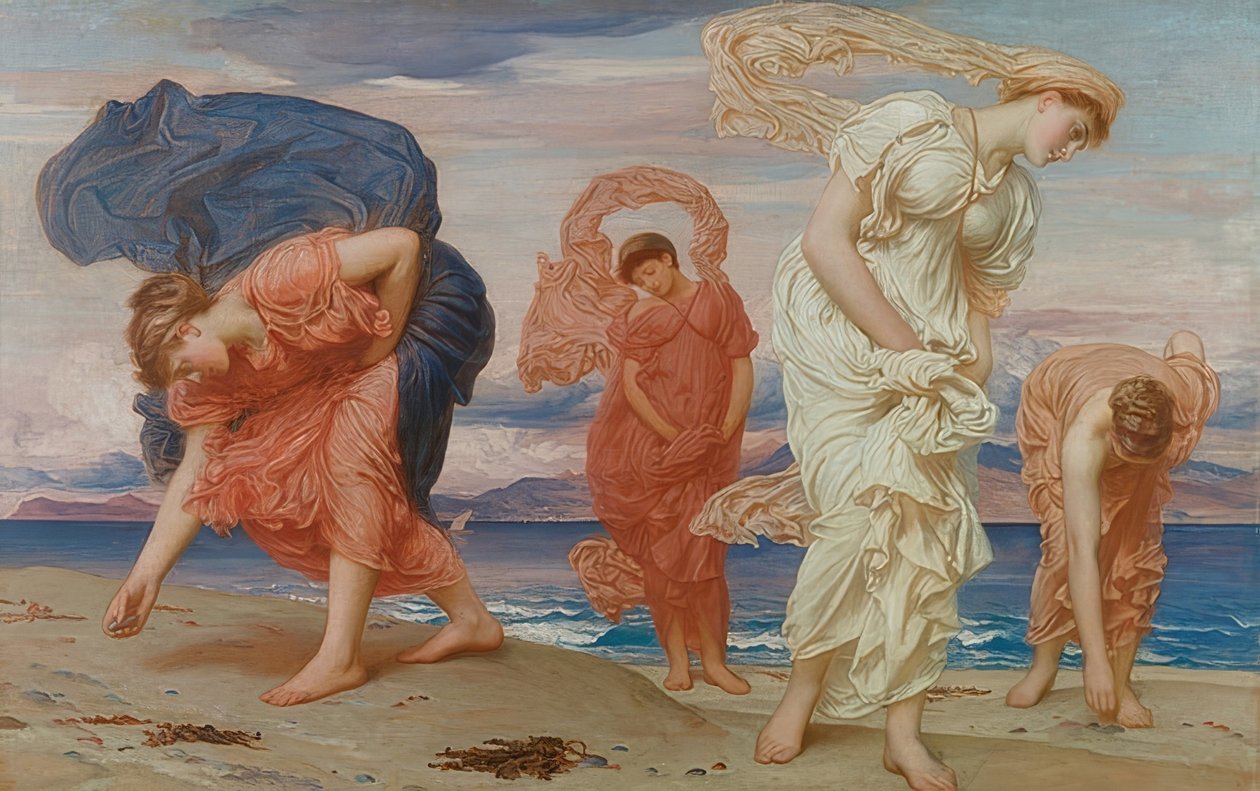 Greckie dziewczyny zbierające kamyczki na plaży. Około 1871 r. autorstwa Frederic Leighton