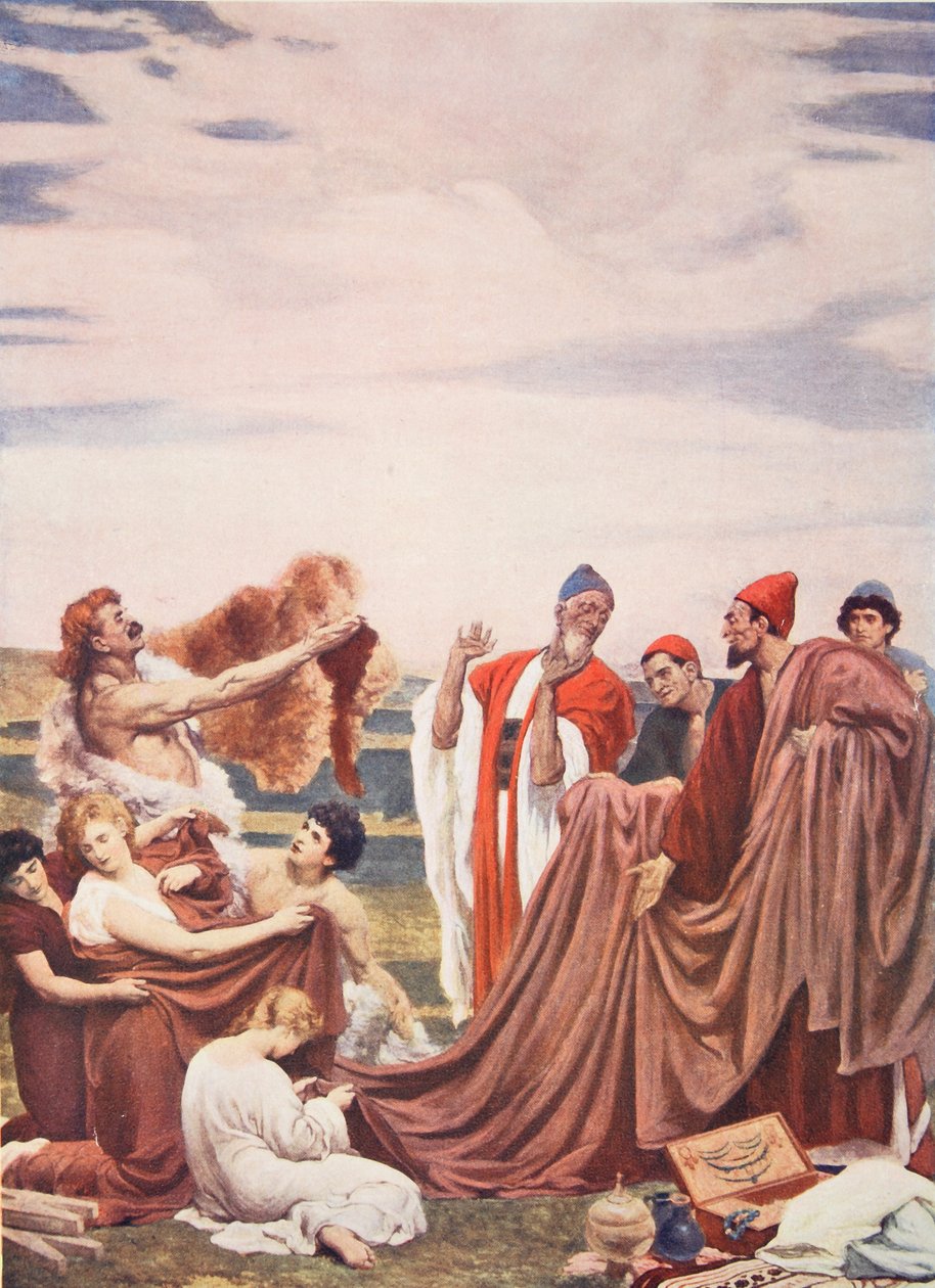 Fenicjanie handlujący z wczesnymi Brytyjczykami, ilustracja z „Historii narodów Hutchinsona” autorstwa Frederic Leighton