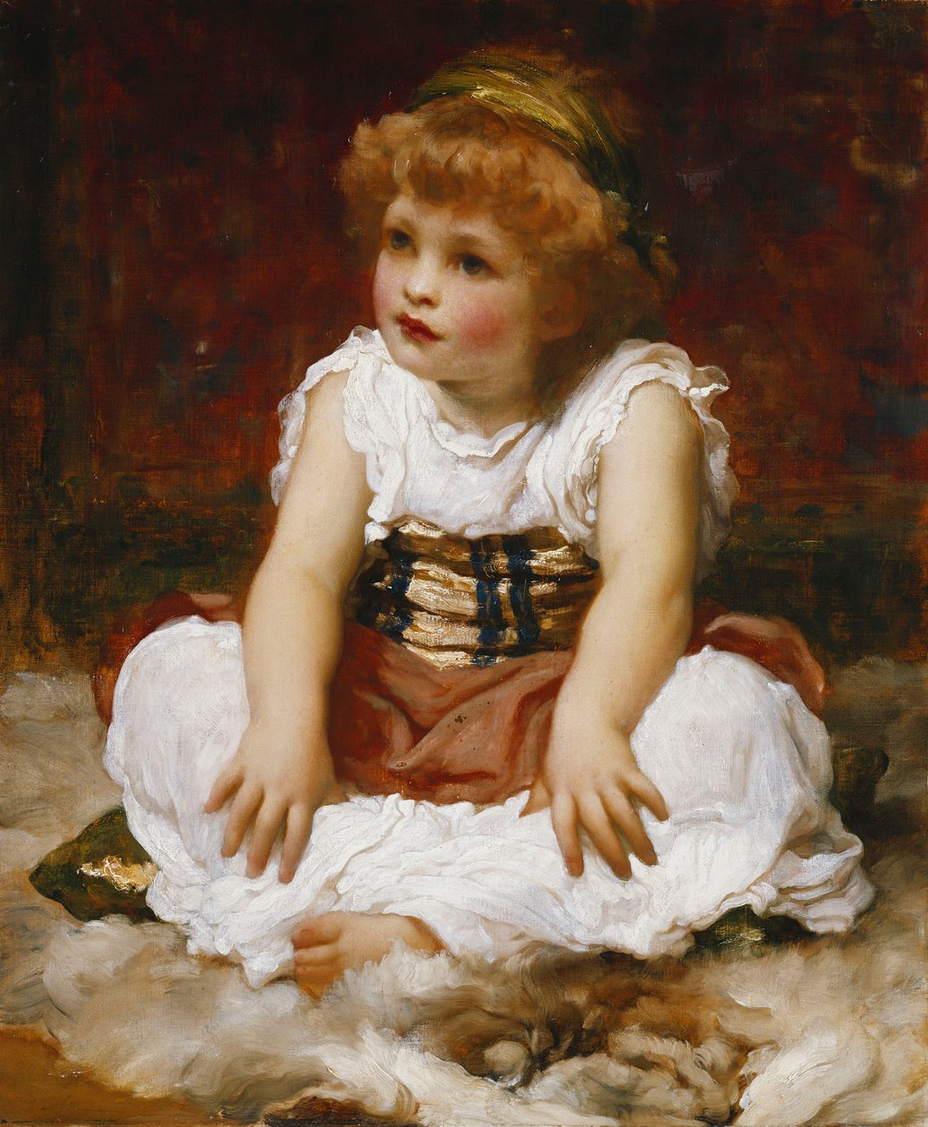 Portret dziewczyny siedzącej na dywanie, autorstwa Frederic Leighton