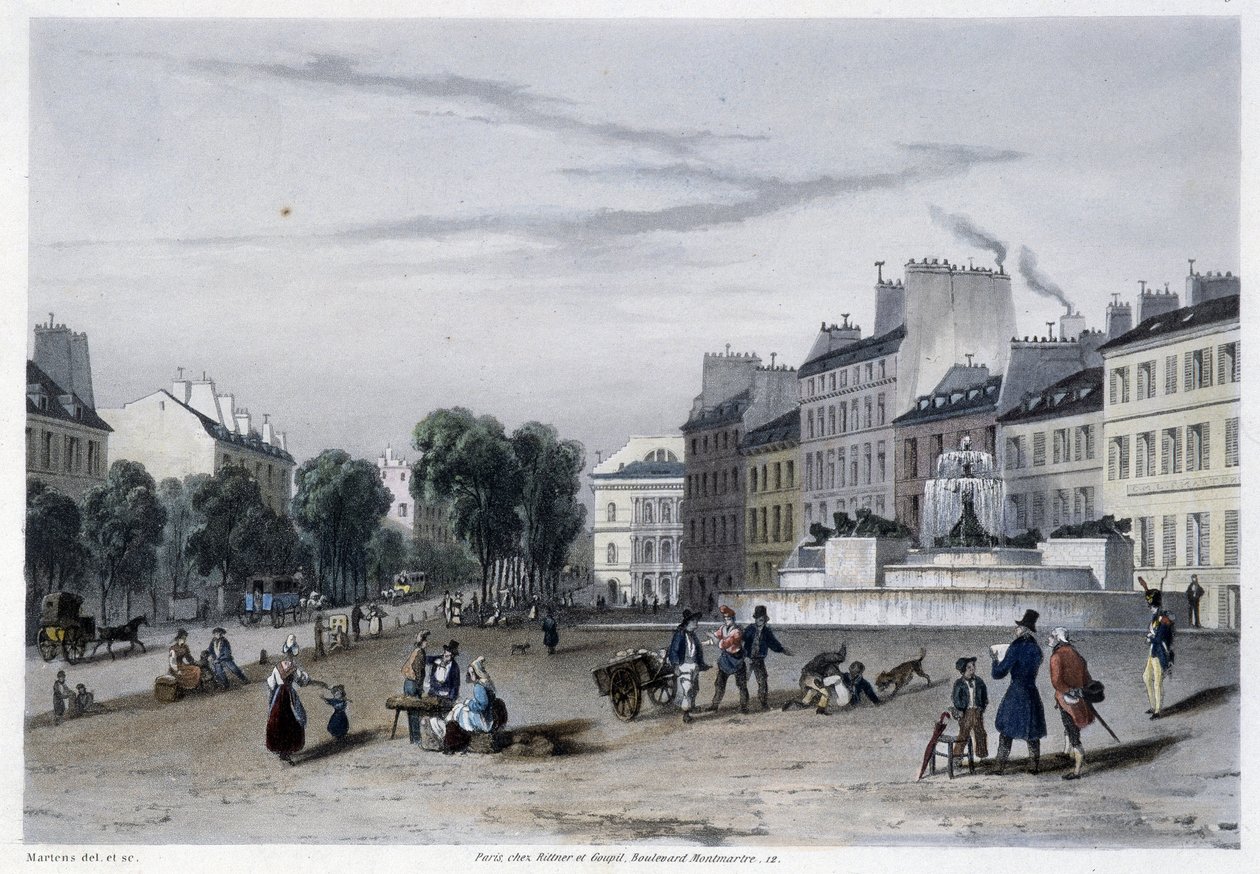 Wieża ciśnień (Fontanna), Bd St Martin - w „”Paryżu w 1832”” autorstwa Martens autorstwa Frederic Martens