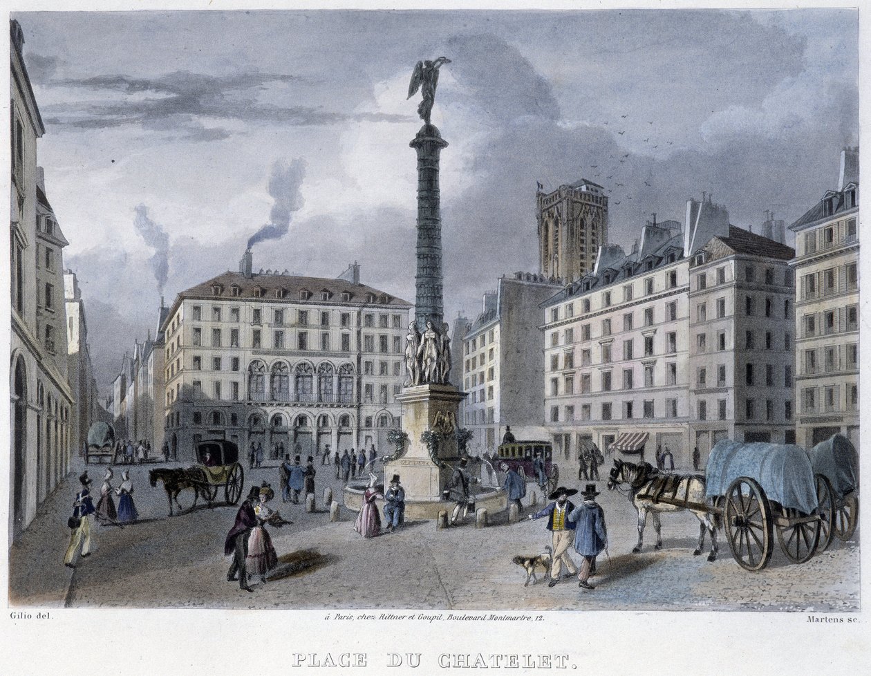 Place du Chatelet - w „”Paryżu w 1832” autorstwa Martens autorstwa Frederic Martens