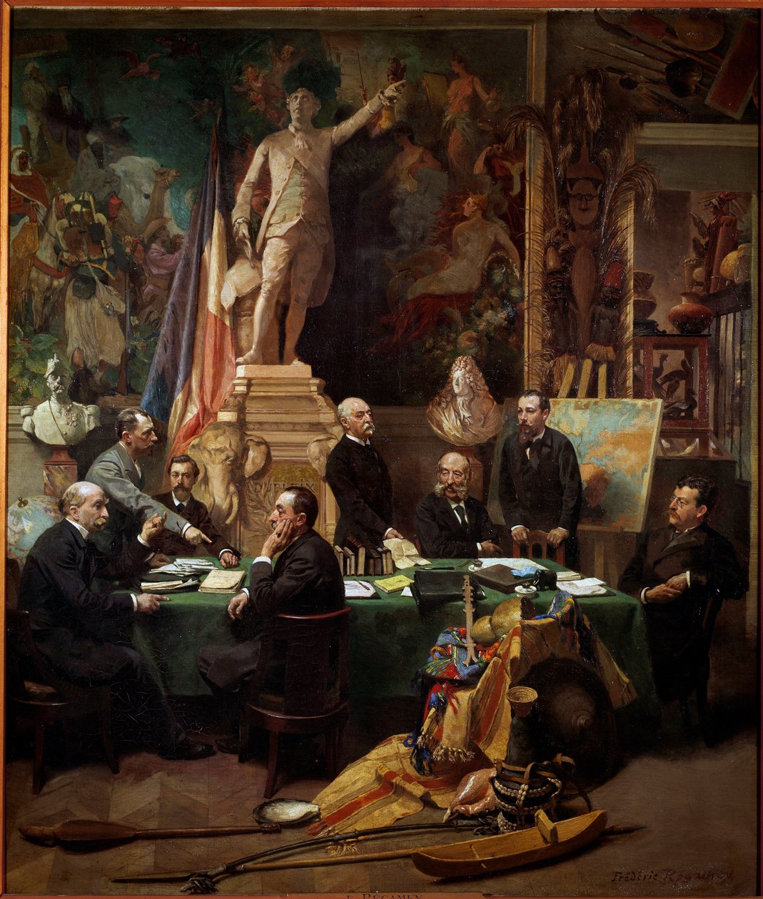Delegaci kolonii w listopadzie 1892 r. Od lewej: Chesse (Tahiti), Mager (Diego Suares), Dussac (Nossy-Be), de Faymoreau (Majotta), Jules Ferry (Annam i Tonkin), Soller (Gwinea Francuska) , Cudenet (Nowa Kaledonia). obraz Fryderyka Regam autorstwa Frederic Regamey