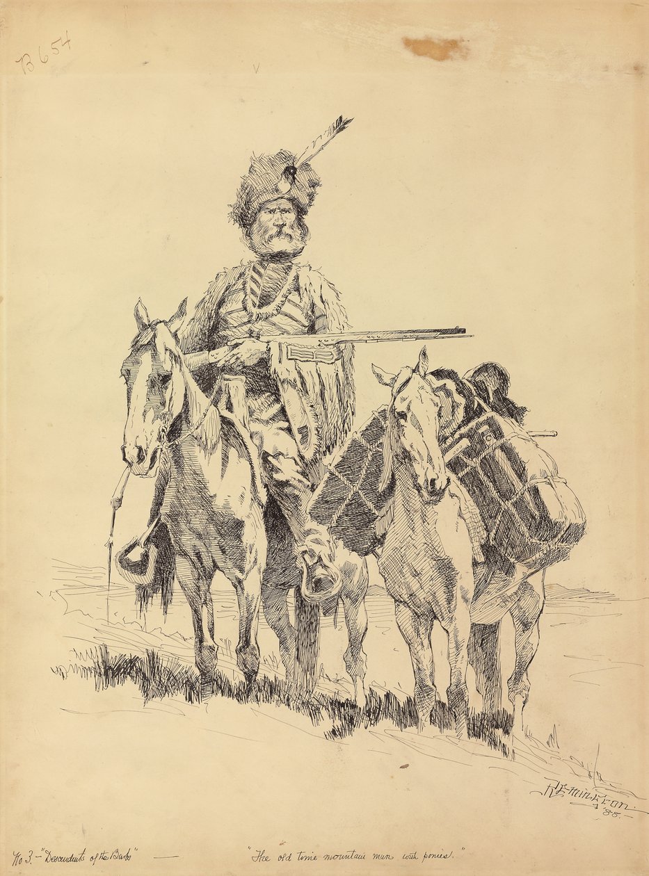 Dawny człowiek z gór z kucykami, 1888 r. autorstwa Frederic Remington
