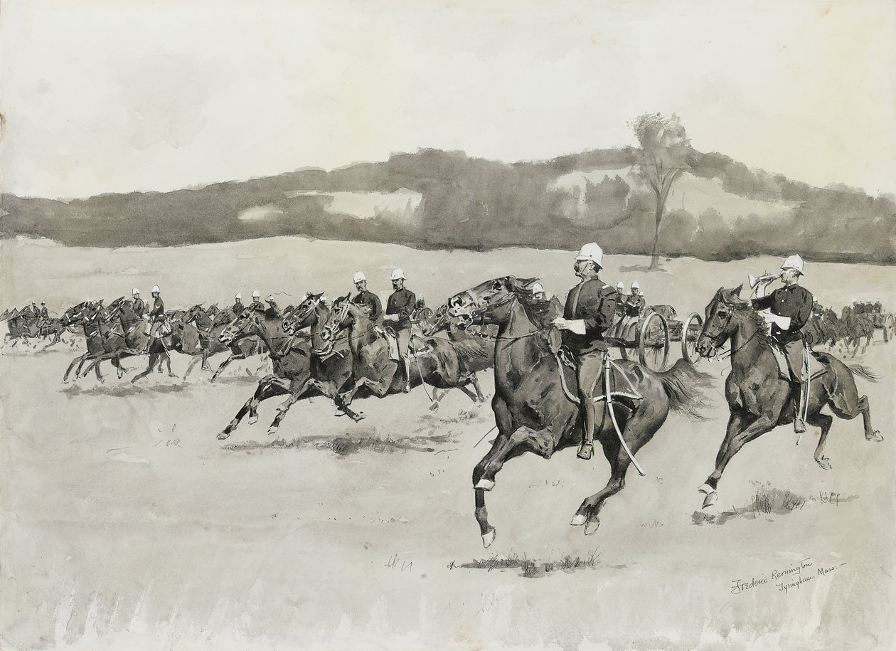Bateria K w Drill w Berkshire Hills, Massachusetts autorstwa Frederic Remington