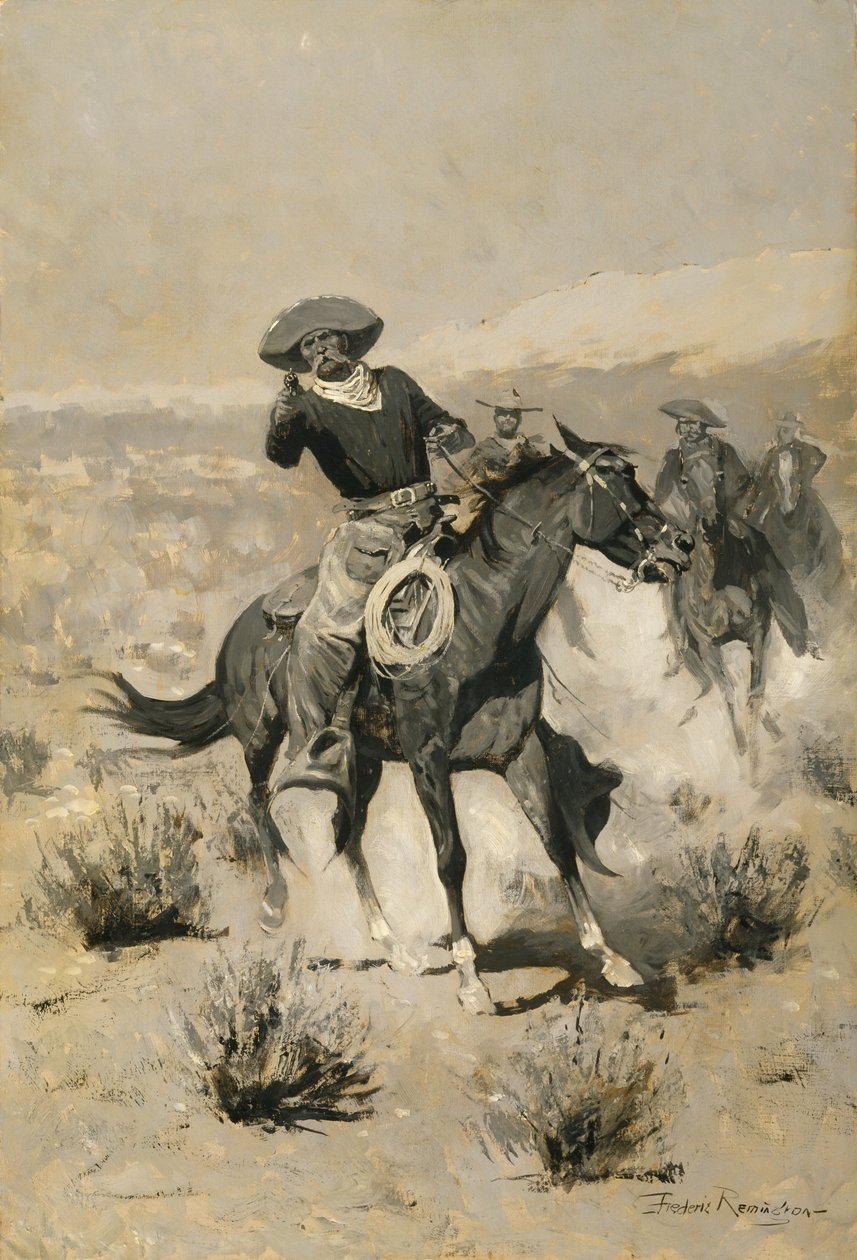 Dni na strzelnicy (ręce do góry) c.1902 autorstwa Frederic Remington