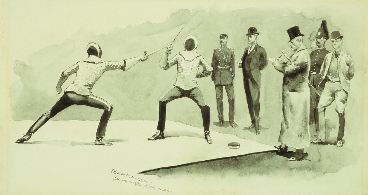 Szermierka w Akademii Dickela, autorstwa Frederic Remington