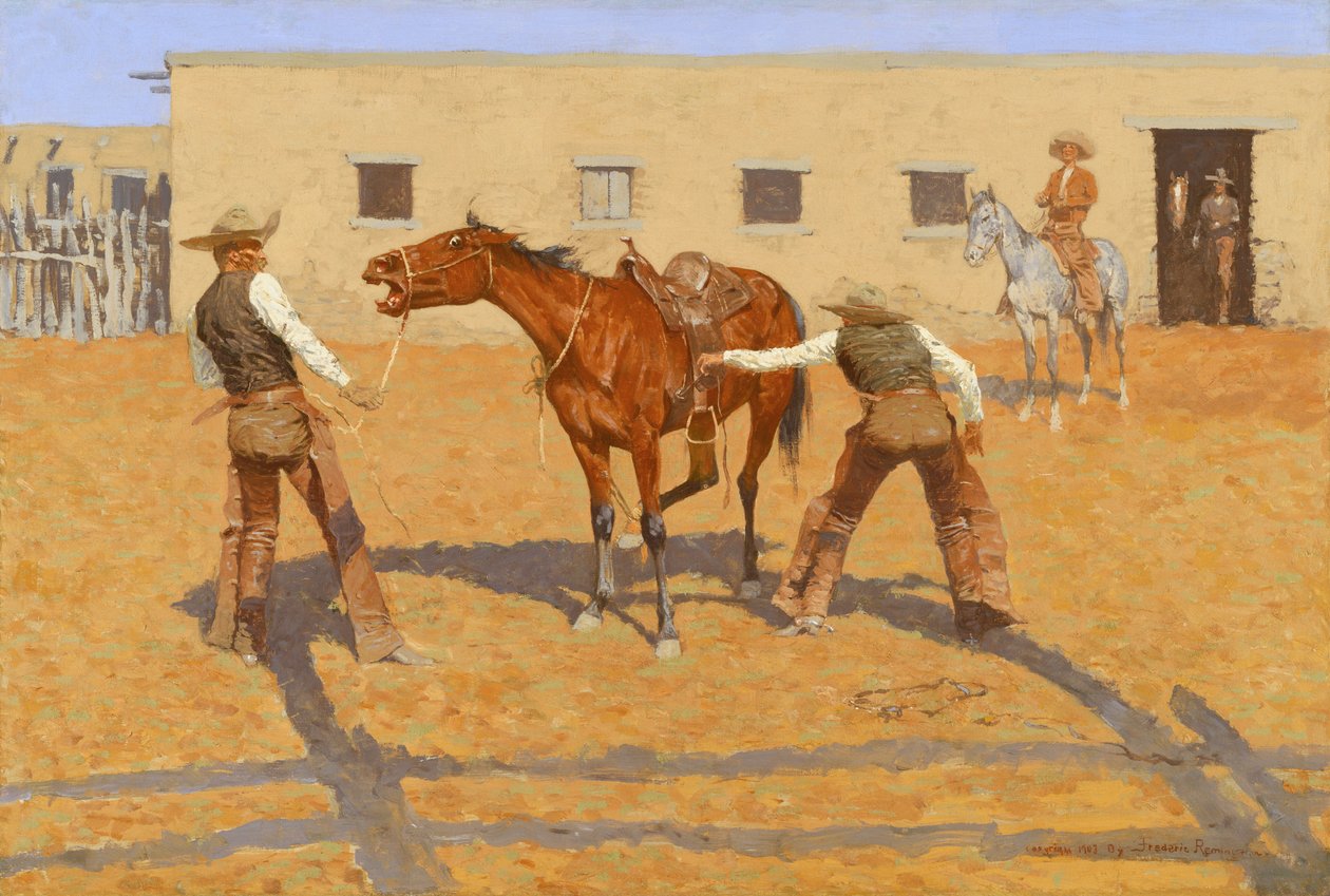 Jego pierwszy Leson, 1903, autor: Frederic S. Remington autorstwa Frederic Remington