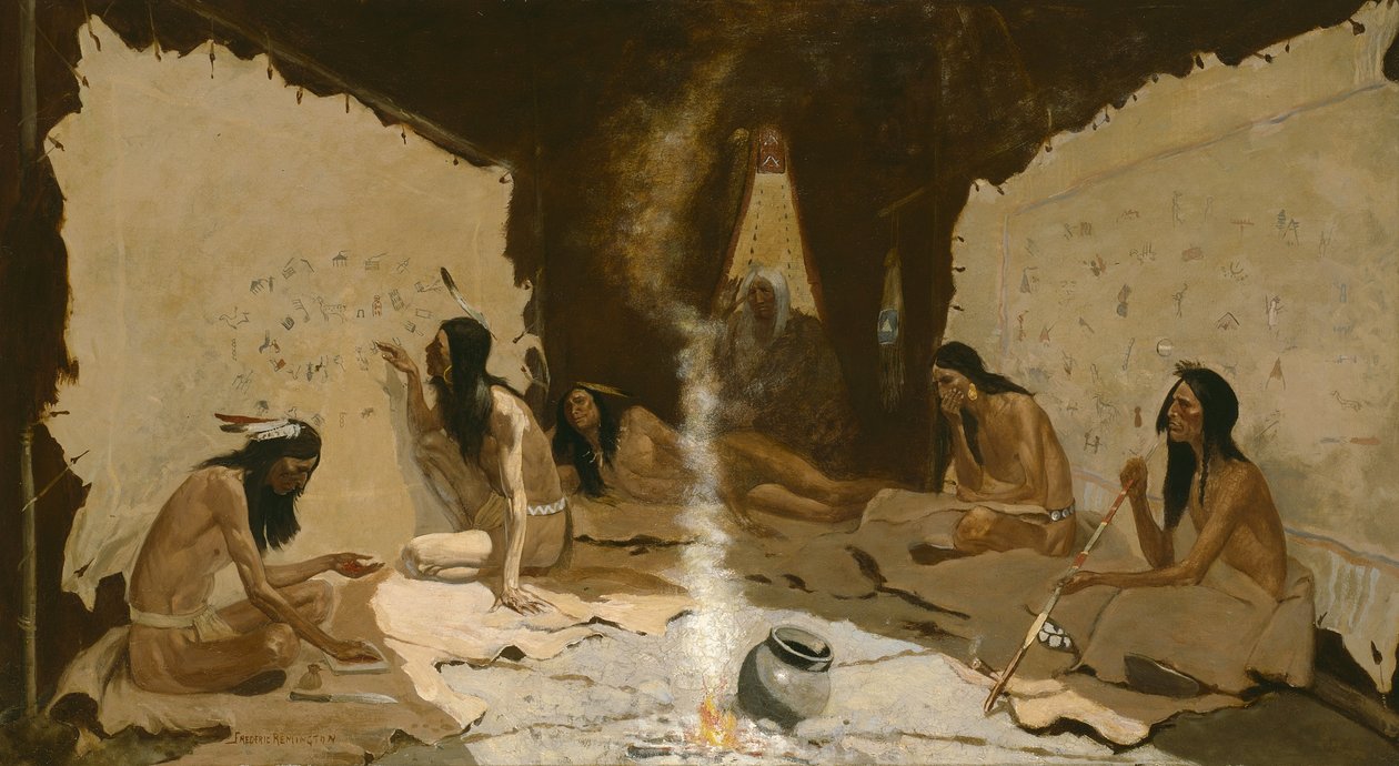 Historycy plemienia, 1890-99 autorstwa Frederic Remington