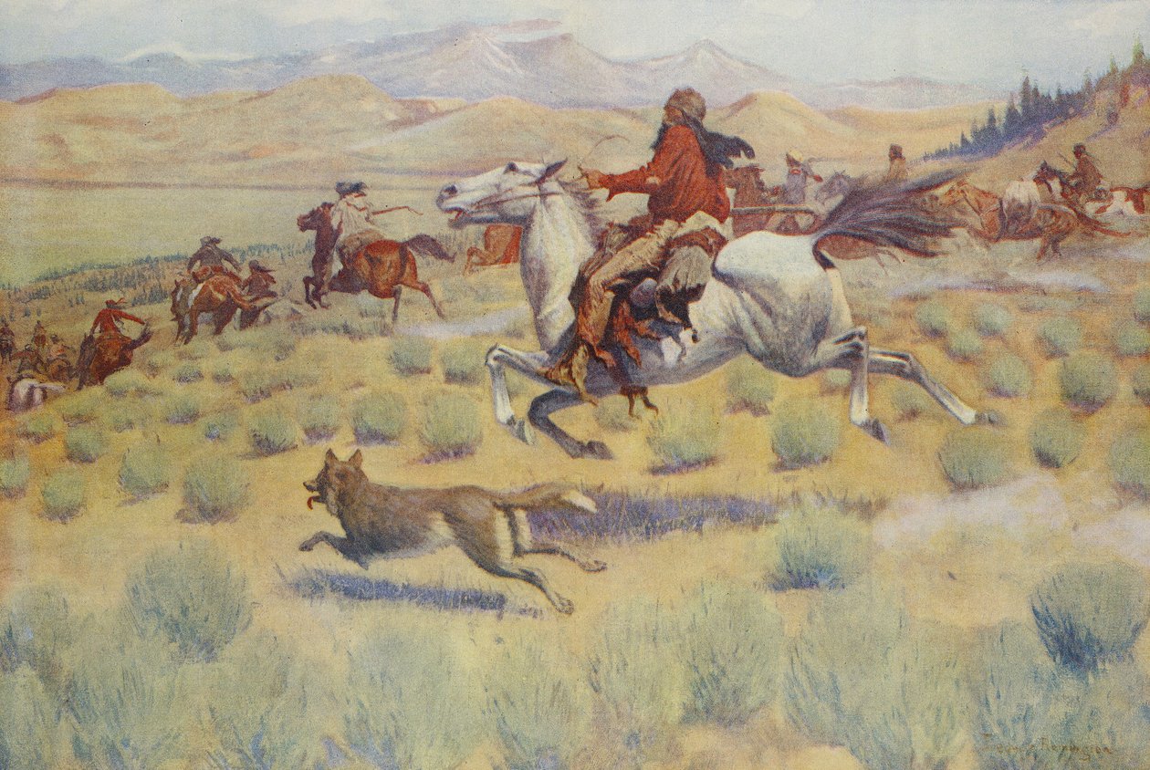 Polowanie na prerii, z Colliers Weekly, wyd. 1904 autorstwa Frederic Remington