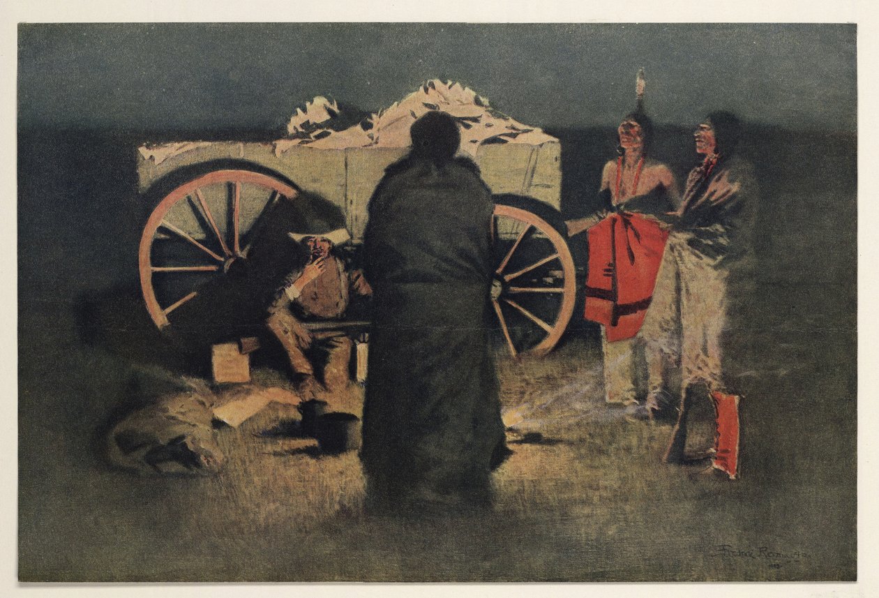 Obóz nocny, wyd. 1905 autorstwa Frederic Remington