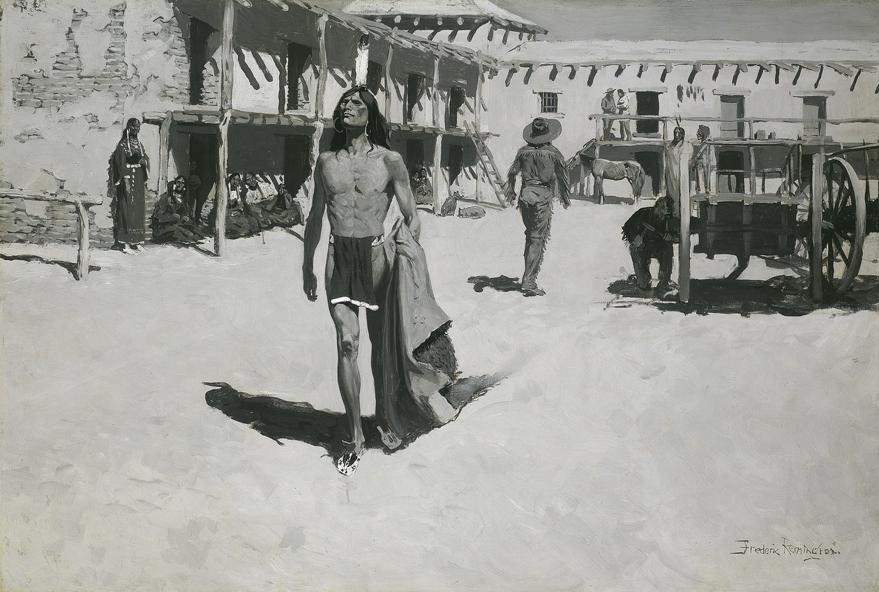 Za nietoperzem poszło tylko wesołe spojrzenie, ok. 1900 (olej na płótnie) autorstwa Frederic Remington