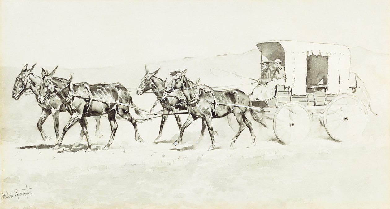 Jedna ze scen Williamsona, ok. 1892 (pióro i pędzel, czarny tusz i chińska biel na papierze) autorstwa Frederic Remington
