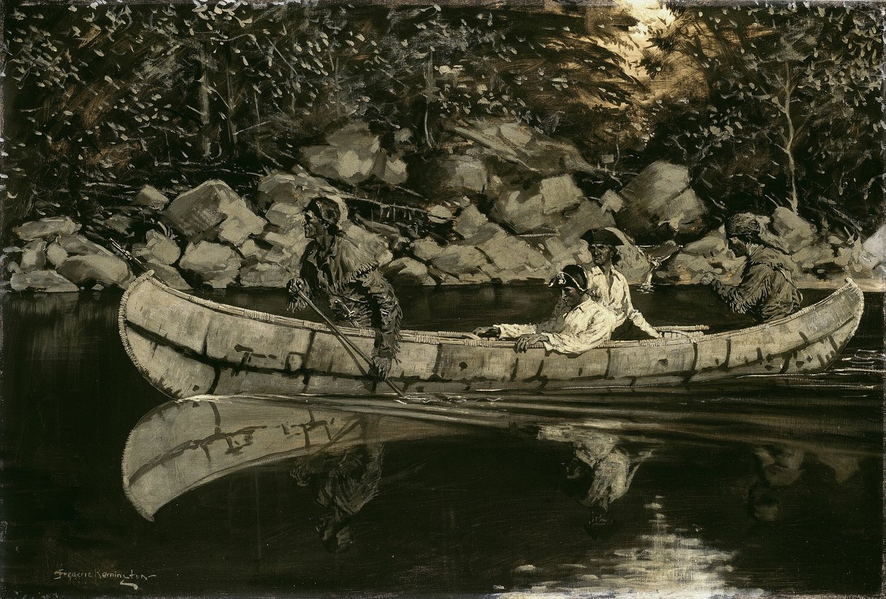 Wiosłowanie rannego brytyjskiego oficera, 1897. autorstwa Frederic Remington