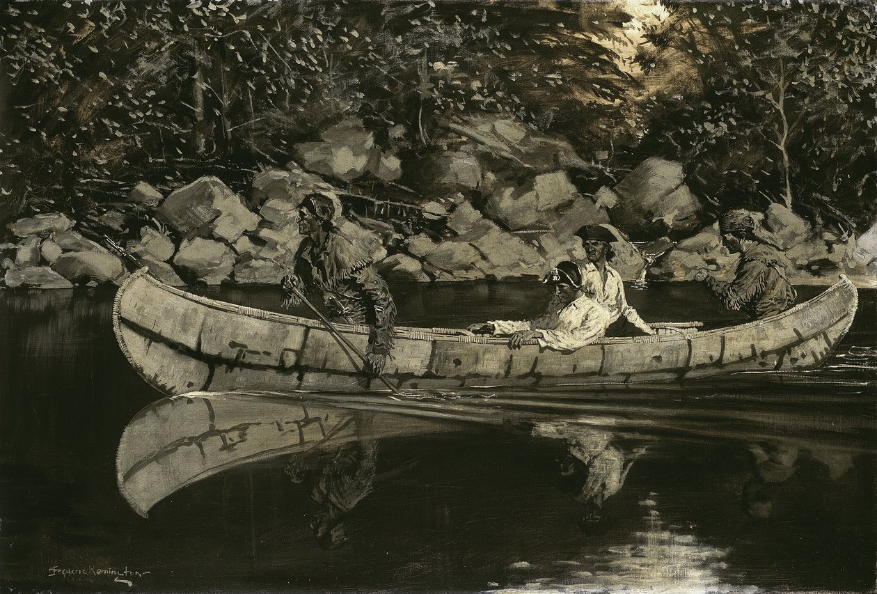 Wiosłowanie rannego brytyjskiego oficera, 1897 autorstwa Frederic Remington