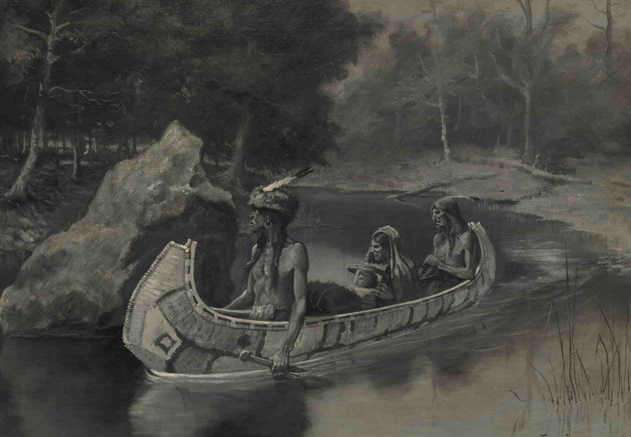 Wrzuciłem go do rzeki. . . Gdzie jeszcze widać latem, 1889. autorstwa Frederic Remington