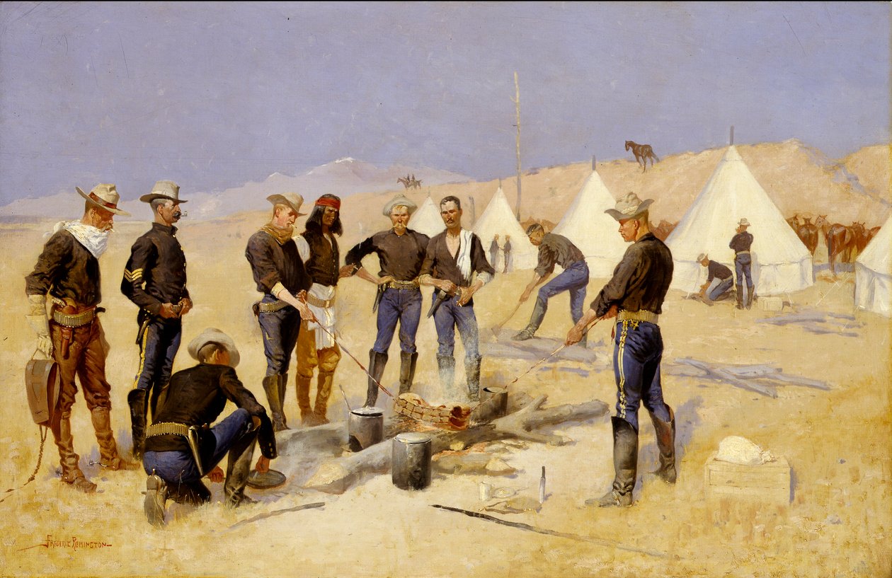 Pieczenie świątecznej wołowiny w obozie kawalerii autorstwa Frederic Remington