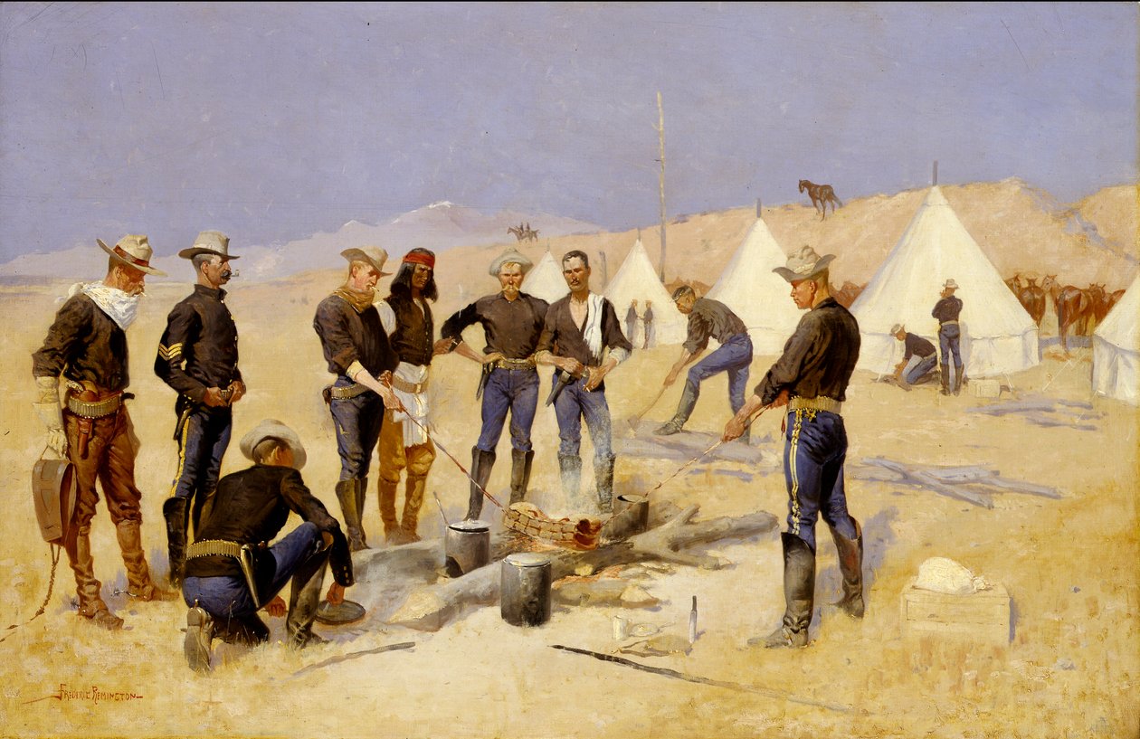 Pieczenie świątecznej wołowiny w obozie kawalerii autorstwa Frederic Remington