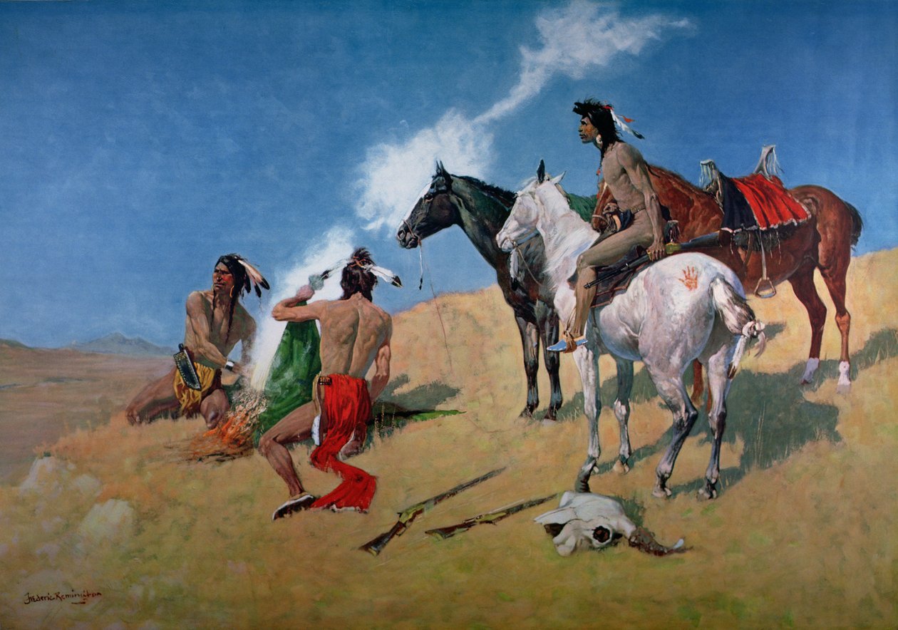 Sygnały dymne (olej na płótnie) autorstwa Frederic Remington