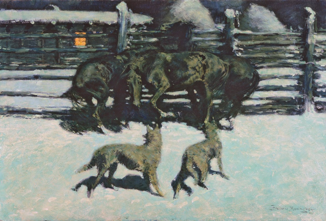 Wezwanie o pomoc (w zatoce) ok. 1908 (olej na płótnie) autorstwa Frederic Remington