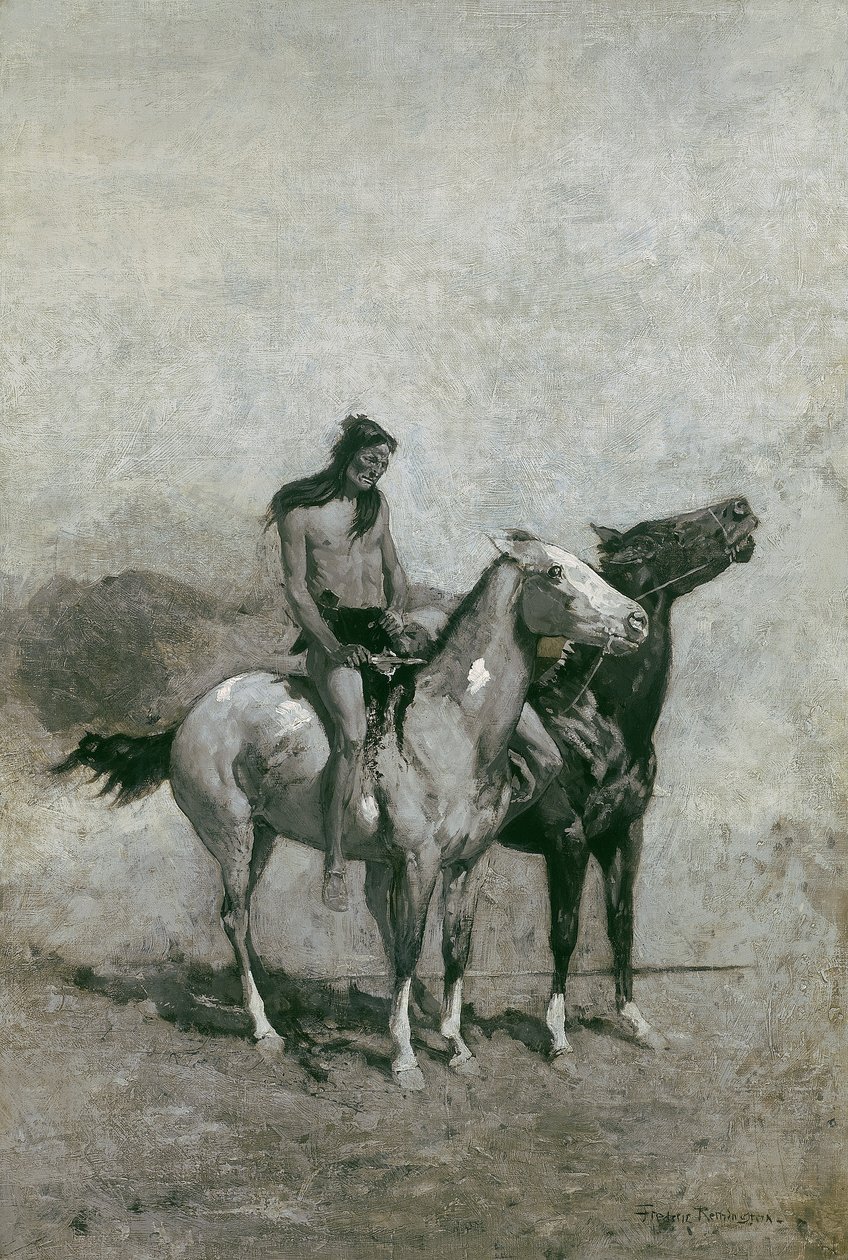 Pożeracz ognia przerzucił swoją ofiarę na kucyka, ok. 1900 autorstwa Frederic Remington