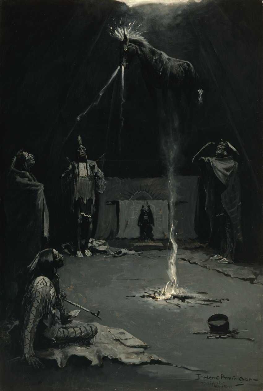 Odejście konia medycznego (indyjski bóg ognia) 1897 autorstwa Frederic Remington