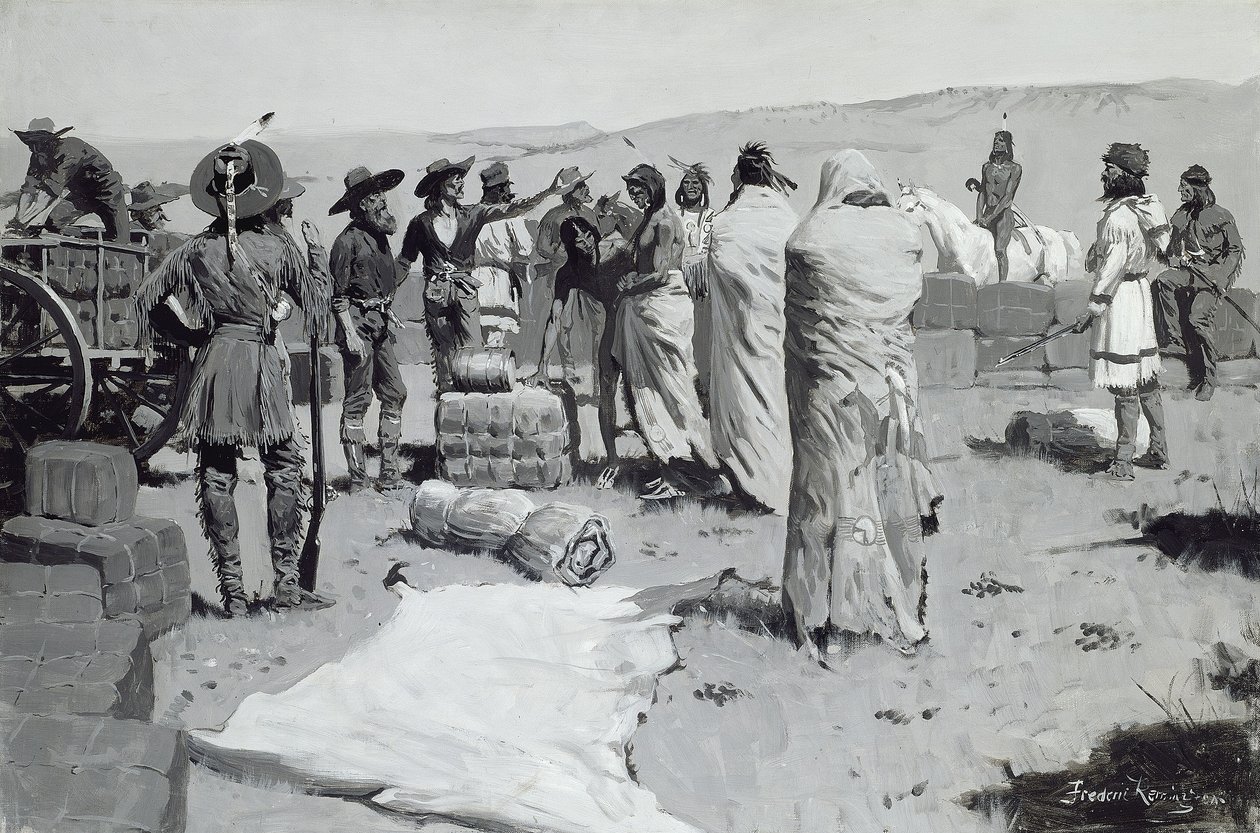 Tłumacz machający do młodzieży, ok. 1900 autorstwa Frederic Remington