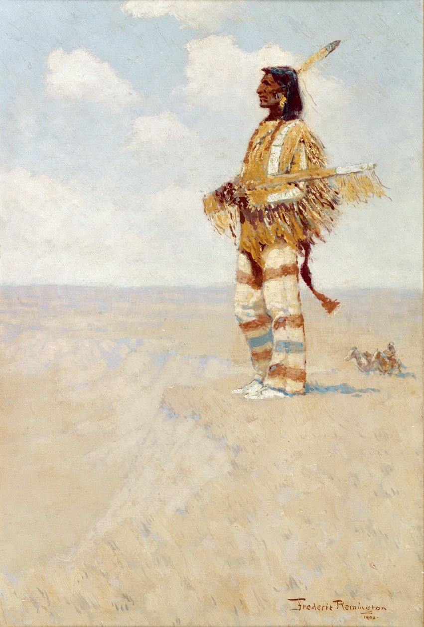 The Last of His Race (The Vanishing American), 1908 (olej na desce składu) autorstwa Frederic Remington