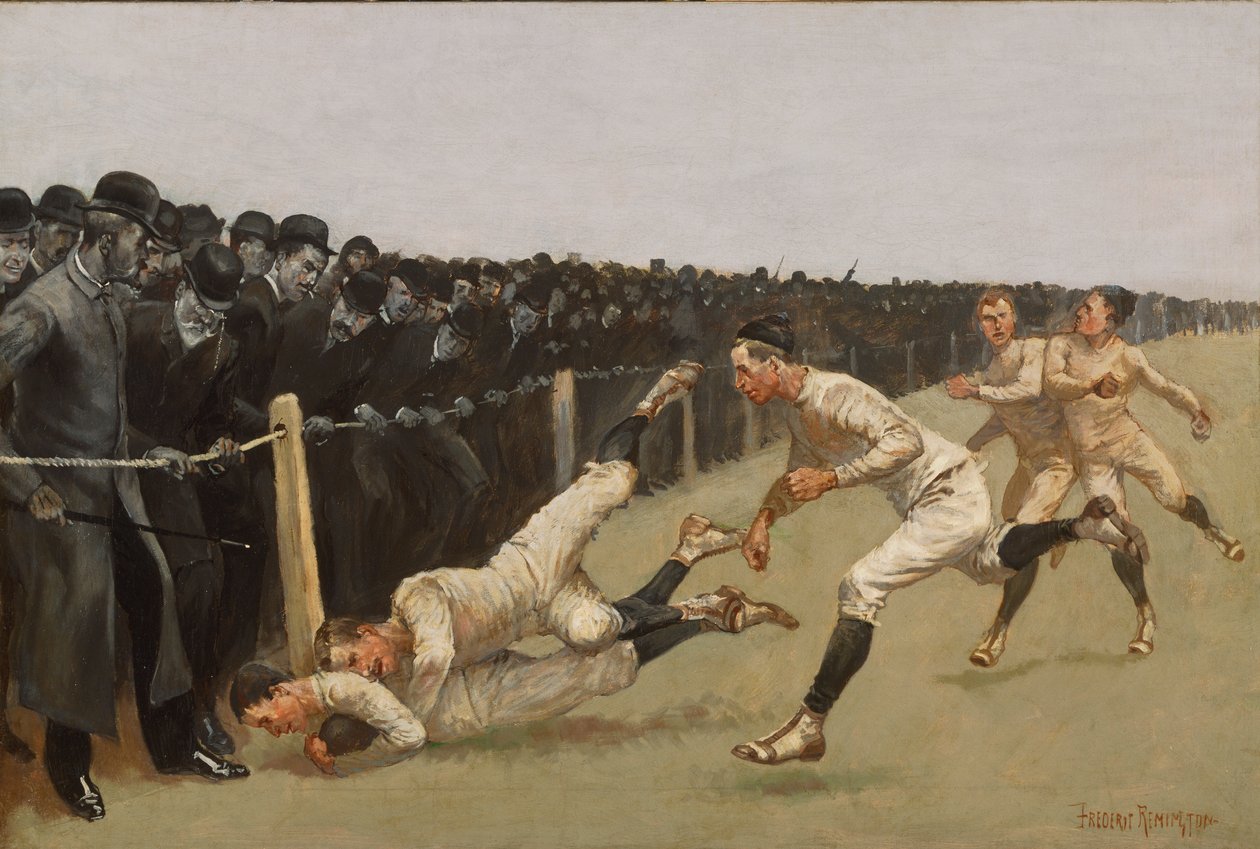 Przyłożenie, Yale kontra Princeton, Święto Dziękczynienia, 27 listopada 1890, Yale 32, Princeton 0 autorstwa Frederic Remington