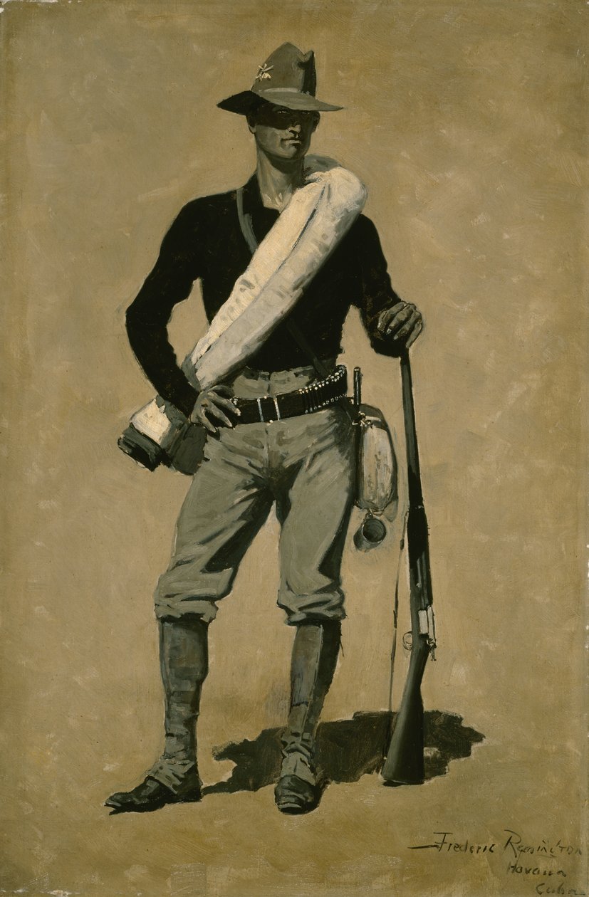 Amerykański żołnierz, wojna hiszpańsko-amerykańska (wojownik pierwszej klasy) 1899 autorstwa Frederic Remington