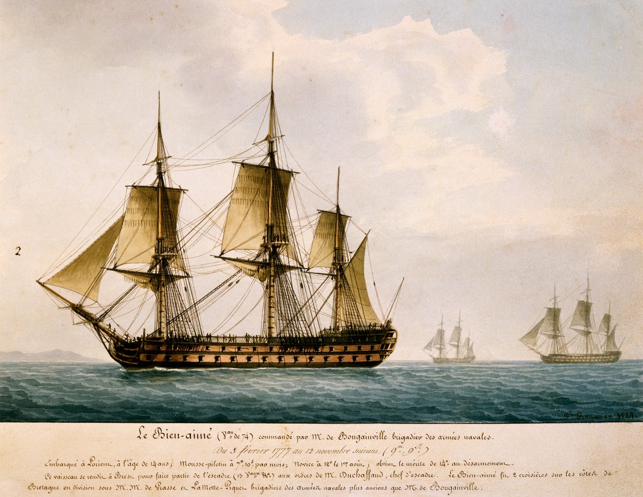 Louis Antoine, statek hrabiego de Bougainville (1729-1811) Bien-Aime autorstwa Frederic Roux