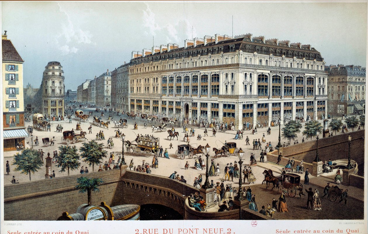 Widok zewnętrzny La Belle Jardiniere, rue du pont neuf w Paryżu w XIX wieku. Grawerowanie Fryderyka Sorrieu (1807 -? ) autorstwa Frederic Sorrieu