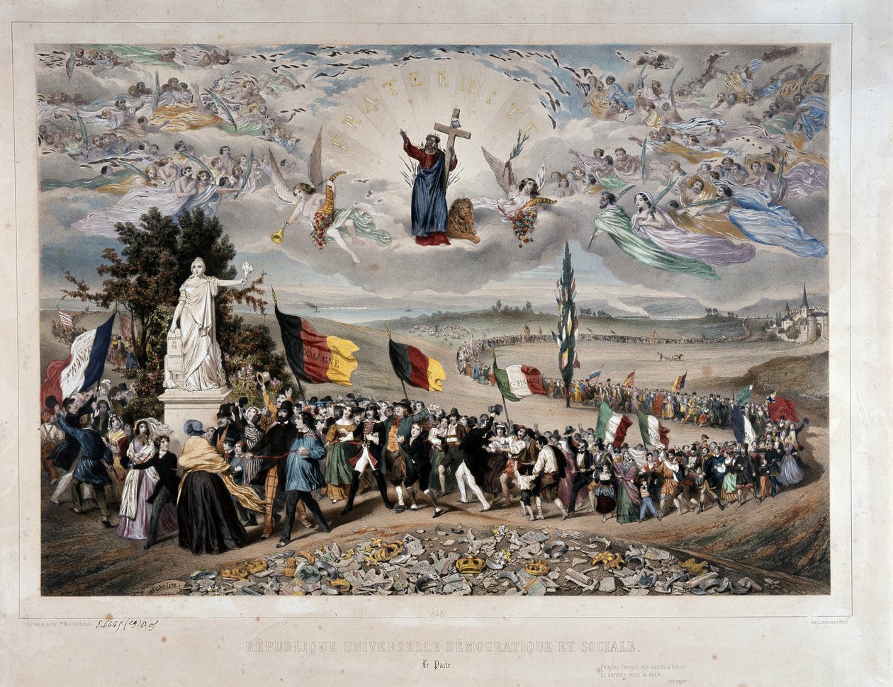 Powszechna Procesja Demokratycznej i Społecznej Republiki Ludów Europy w Unii i Braterstwie. Litografia Frederica Sorrieu (1807-vers 1861) 1848 Paryż, musee Carnavalet - Powszechna Republika Demokratyczna i Społeczna autorstwa Frederic Sorrieu