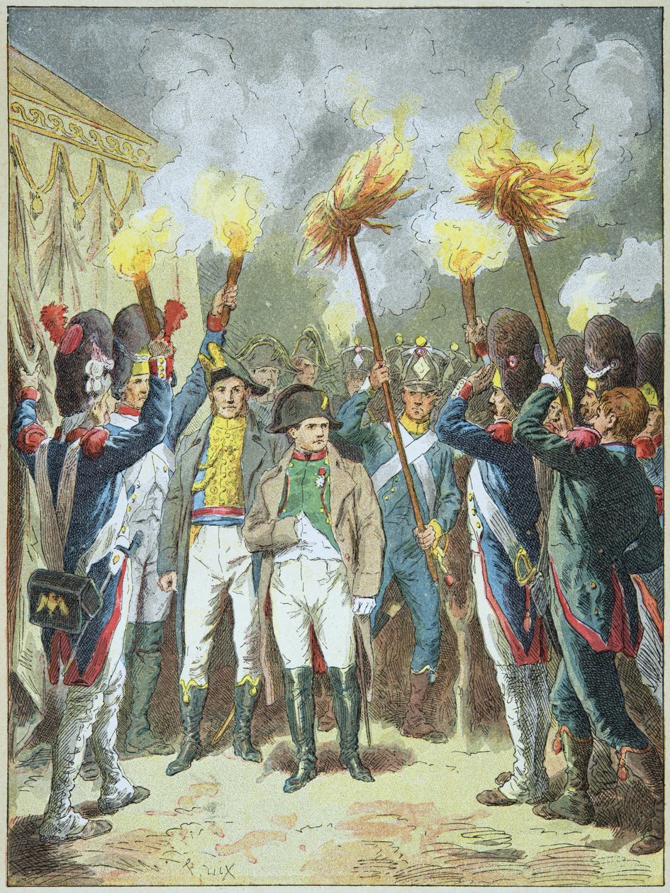 Cesarz Napoleon I okrzyknięty swoimi pomrukami w przededniu bitwy pod Austerlitz w 1805 roku. autorstwa Frederic Theodore Lix