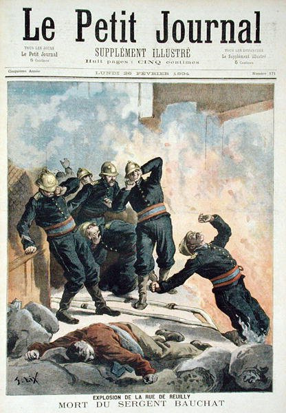 Wybuch na Rue de Reuilly i śmierć sierżanta Bauchata, z Le Petit Journal, 26 lutego 1894 autorstwa Frederic Theodore Lix