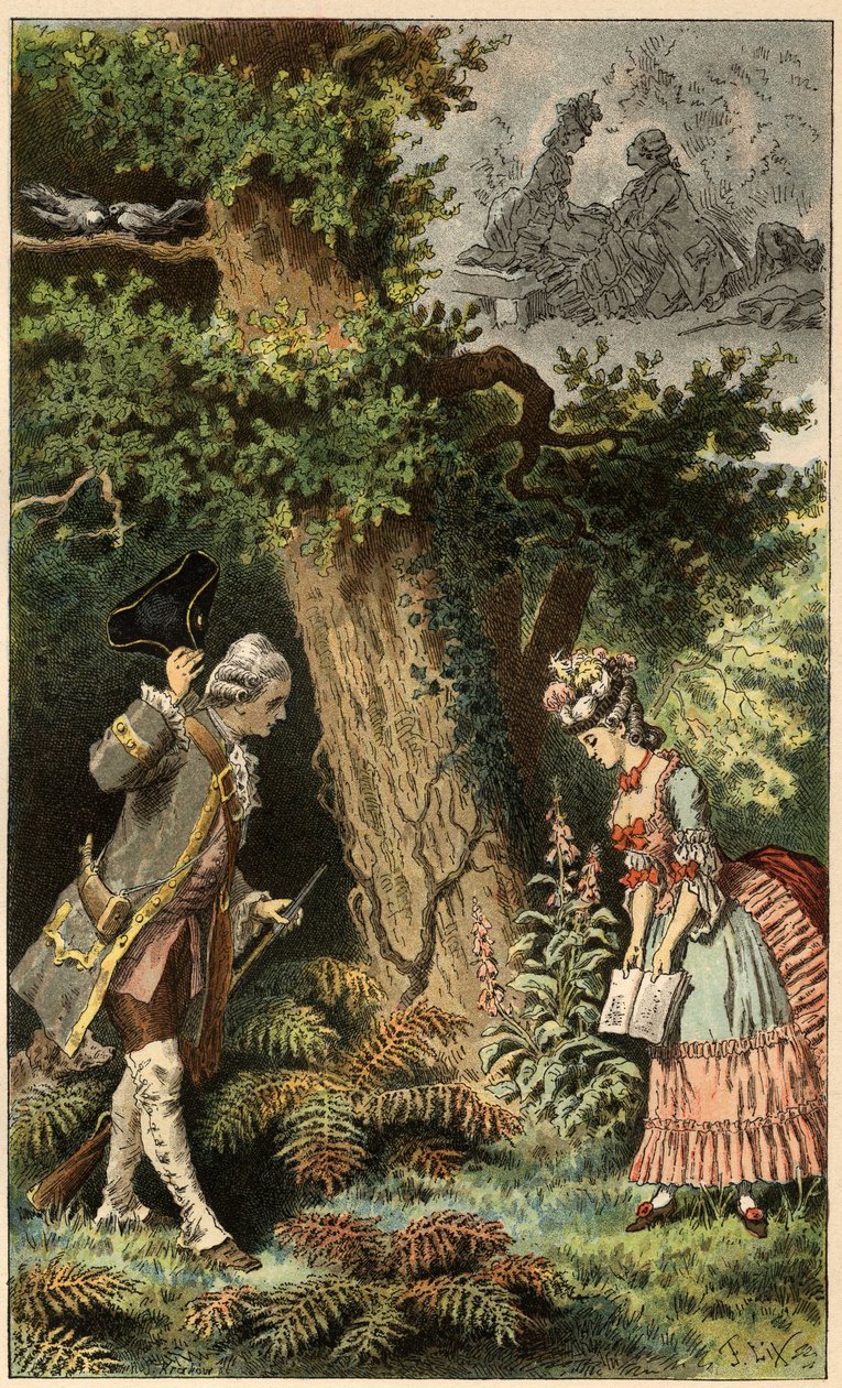 Popularna piosenka: „Chodźmy do tego uroczego laseczka”. Ilustracja autorstwa Frederica Theodore